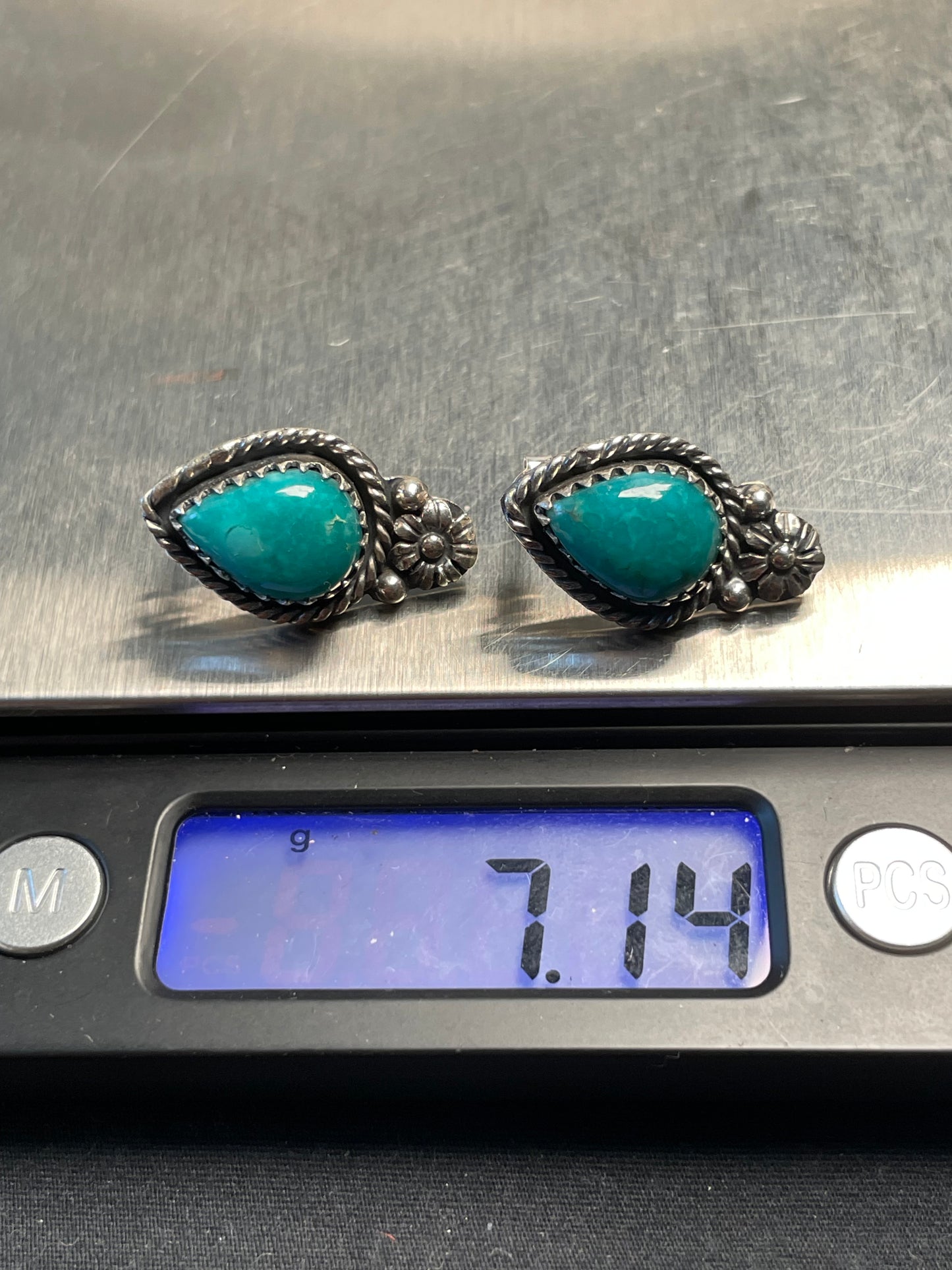 Kingman Turquoise Tear Drop Stud Earrings | 925 Sterling Silver D195