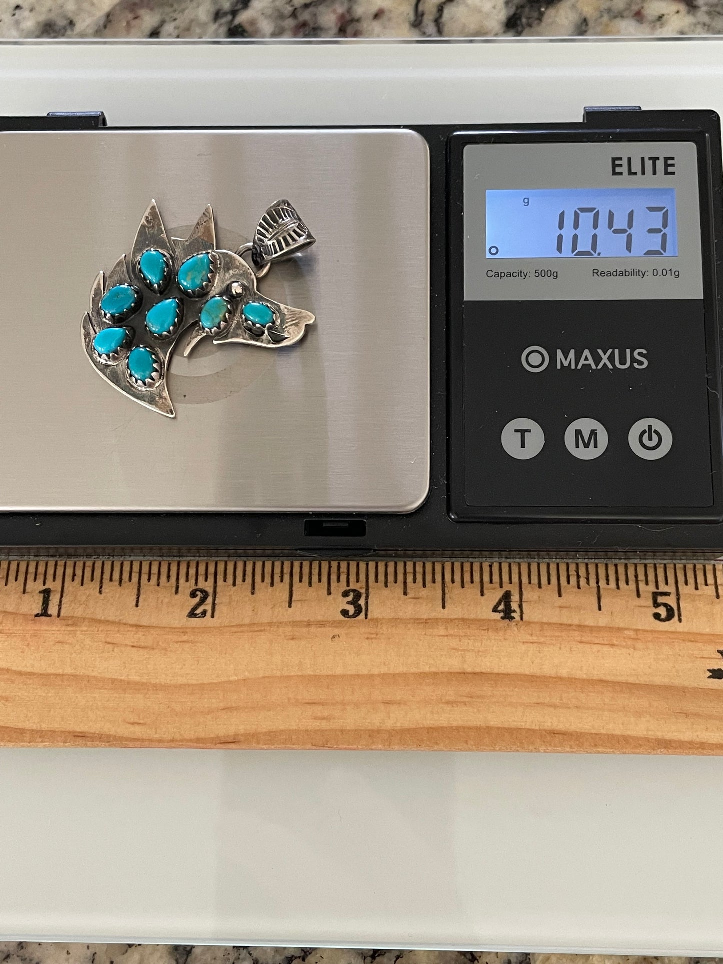 Kingman Turquoise Wolf Head Pendant | Sterling Silver G468