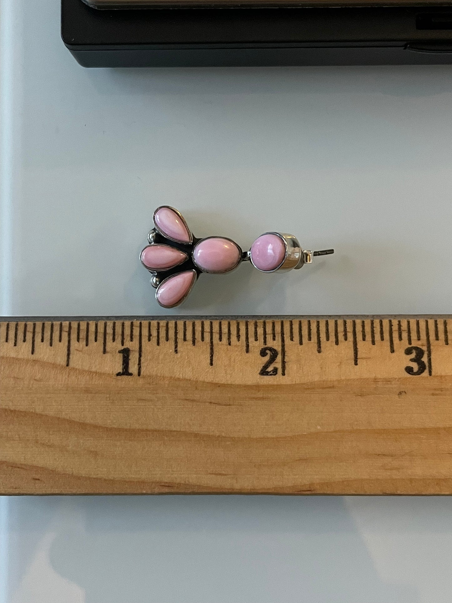 Pink Conch Drop Stud Earrings | Multi Stone Cluster Sterling Silver E673