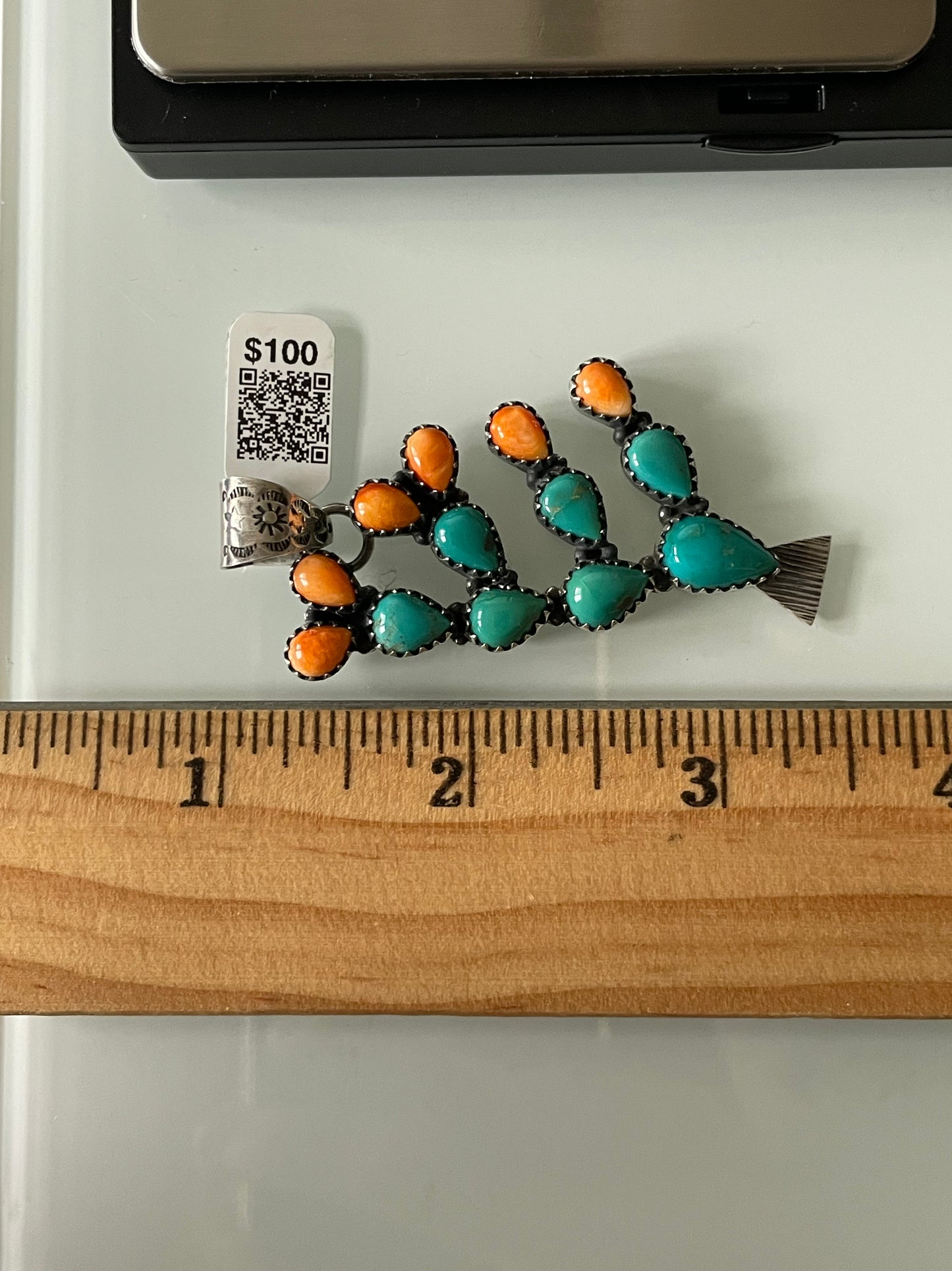 Kingman Turquoise Cactus Pendant | Sterling Silver | A596