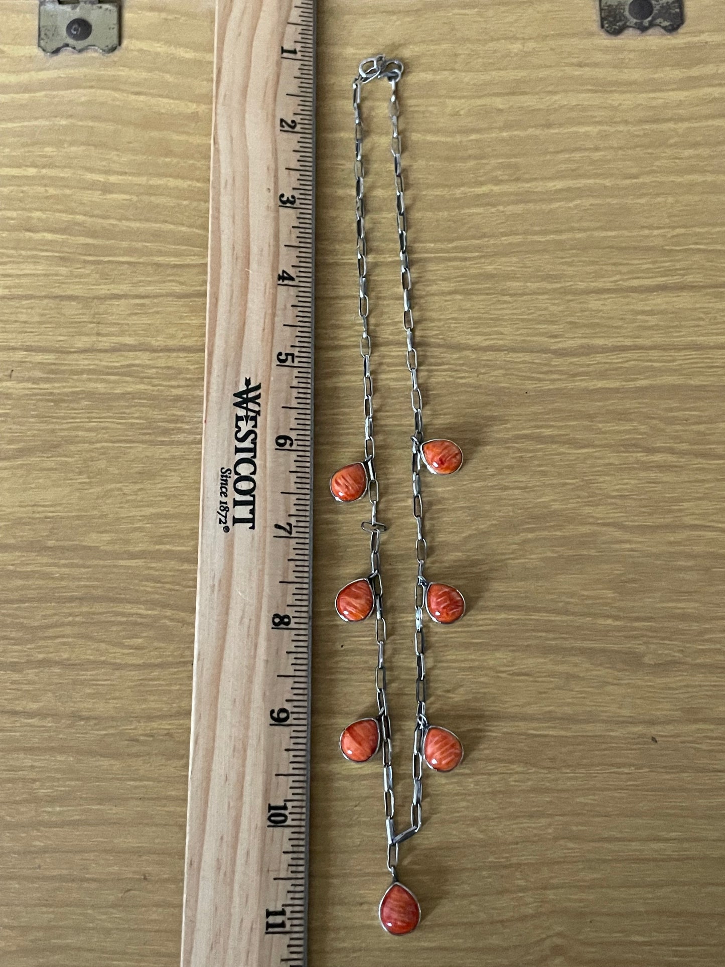 Orange Spiny Oyster Drop Station Necklace | 925 Sterling Silver E599