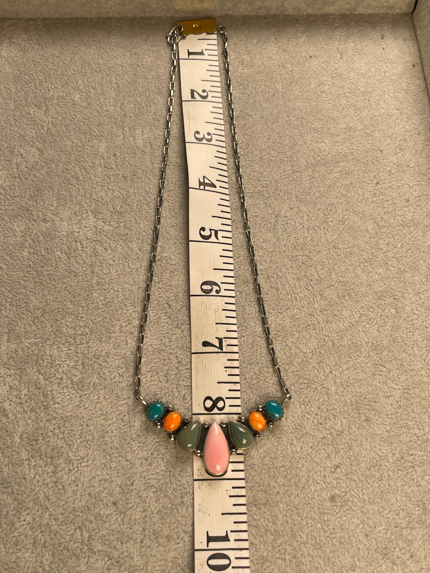 Pink Conch, Spiny Oyster & Turquoise Necklace | 925 Sterling Silver D165