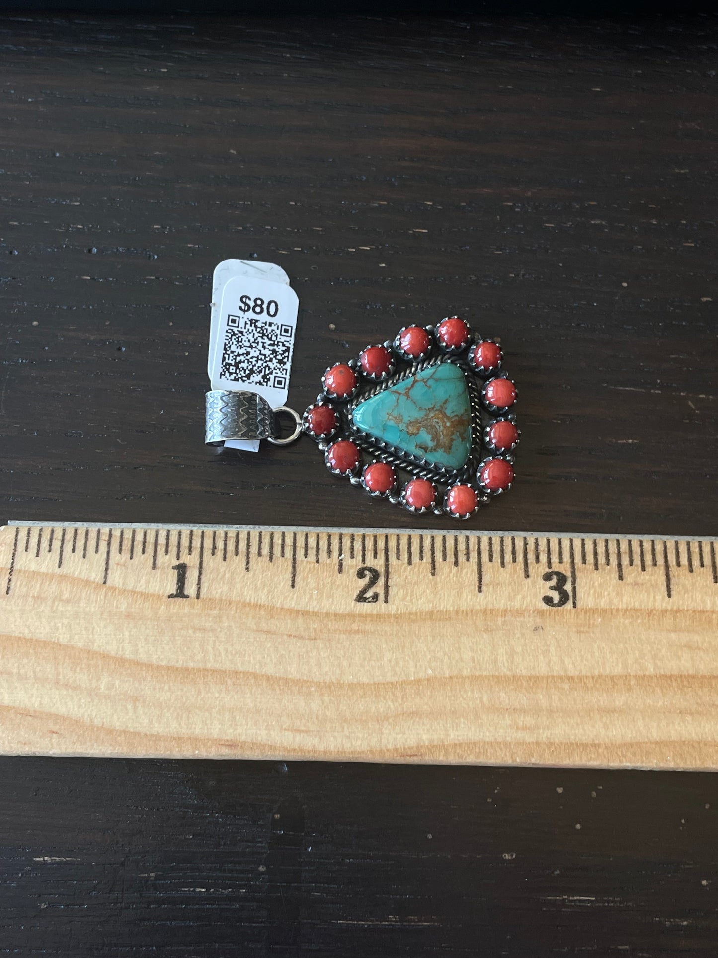 Kingman Turquoise Coral Cluster Pendant | Sterling Silver | A525