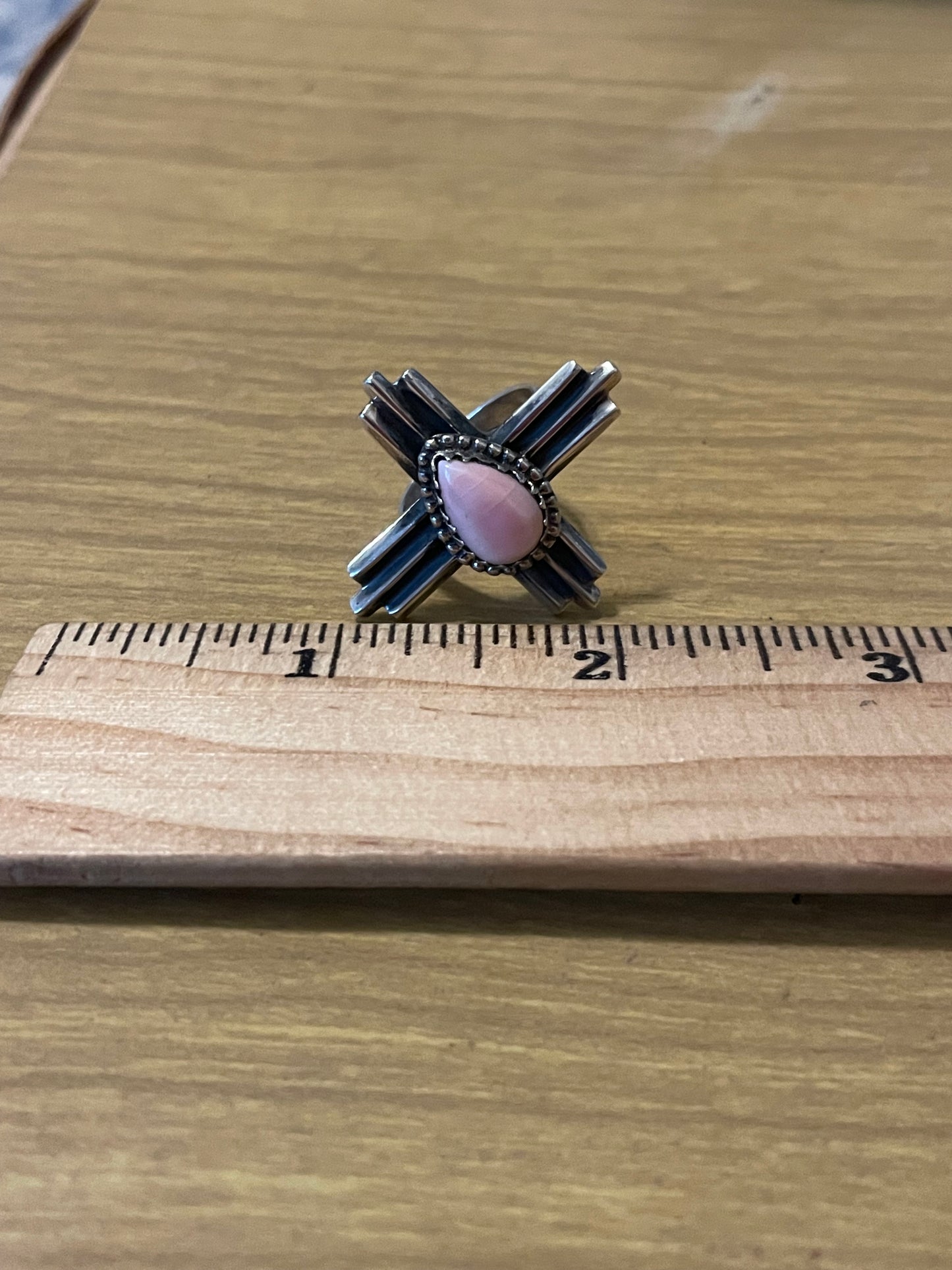 Pink Conch Zia Cross Ring Size 7 | 925 Sterling Silver E994