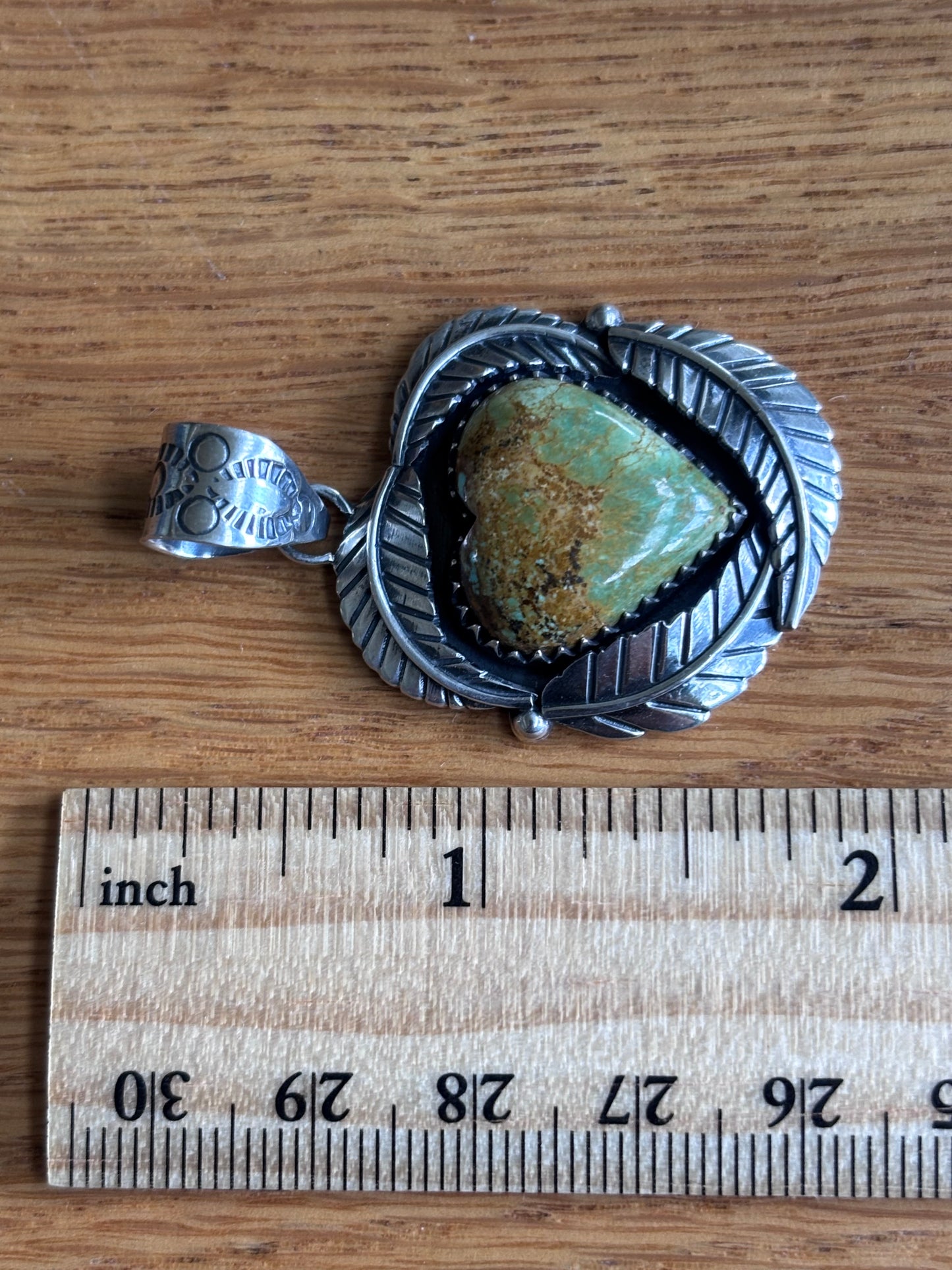 Turquoise Heart Feather Pendant | Sterling Silver Southwestern Style A084