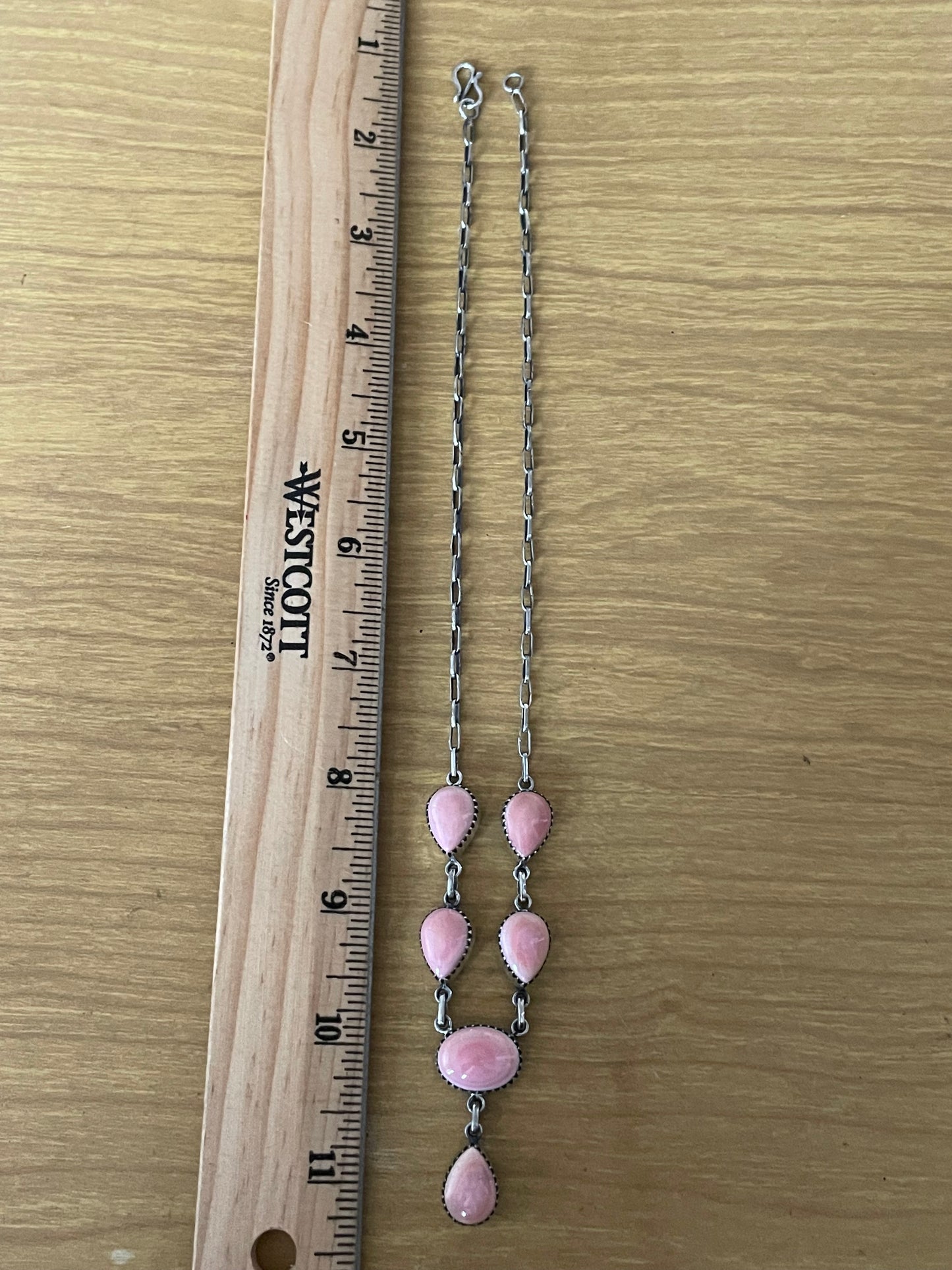 Pink Conch Lariat Necklace | Teardrop Station Drop | 925 Silver E577