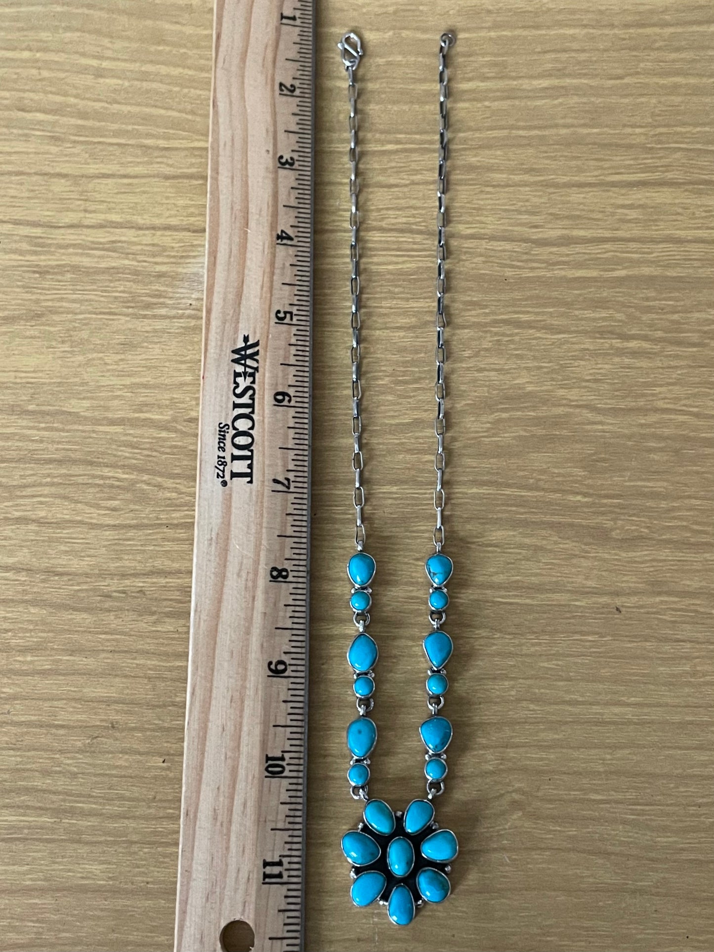Kingman Turquoise Flower Necklace | 925 Sterling Silver E611