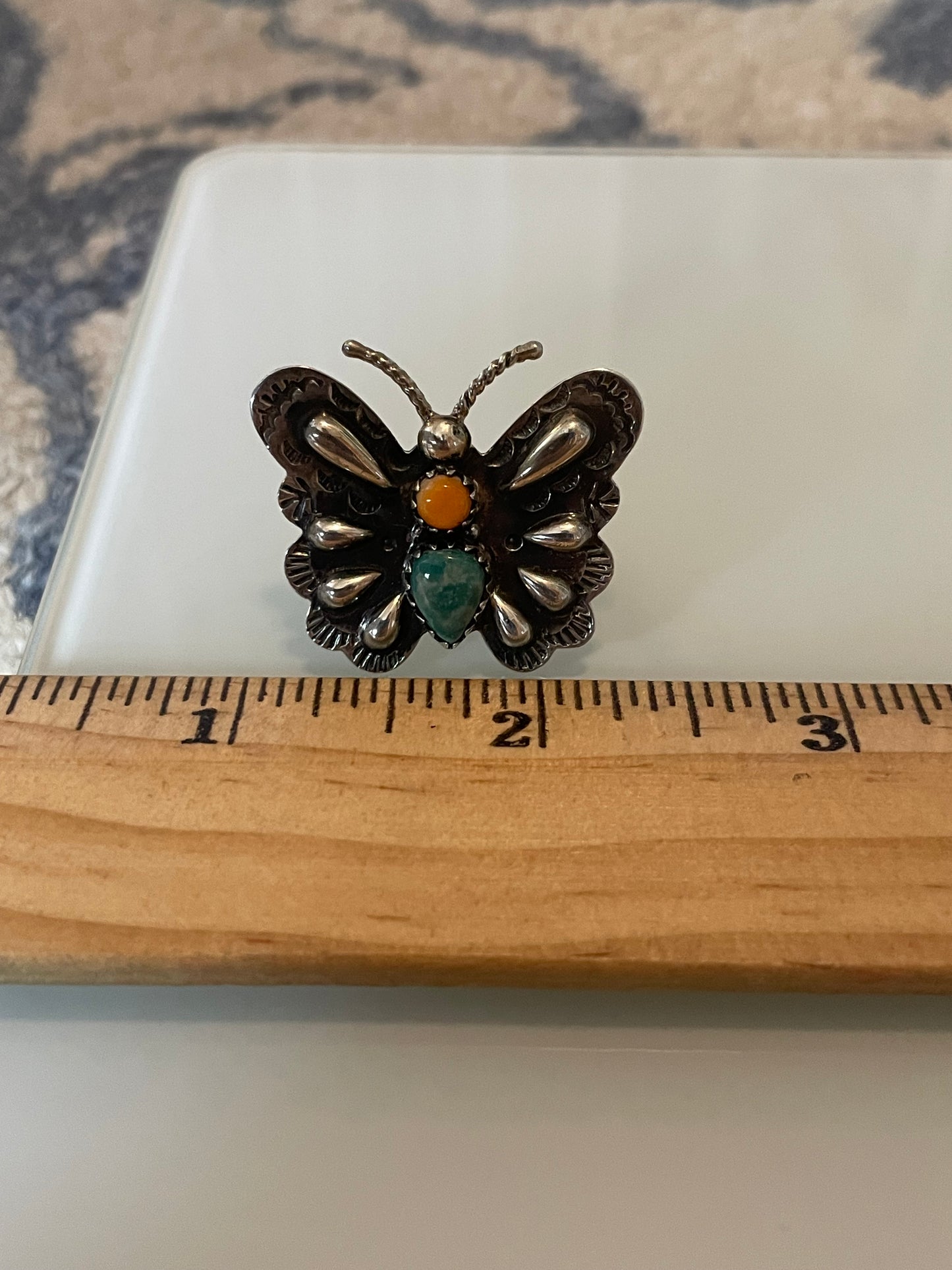 Spiny Oyster & Turquoise Butterfly Ring Size 6 | 925 Sterling Silver G202