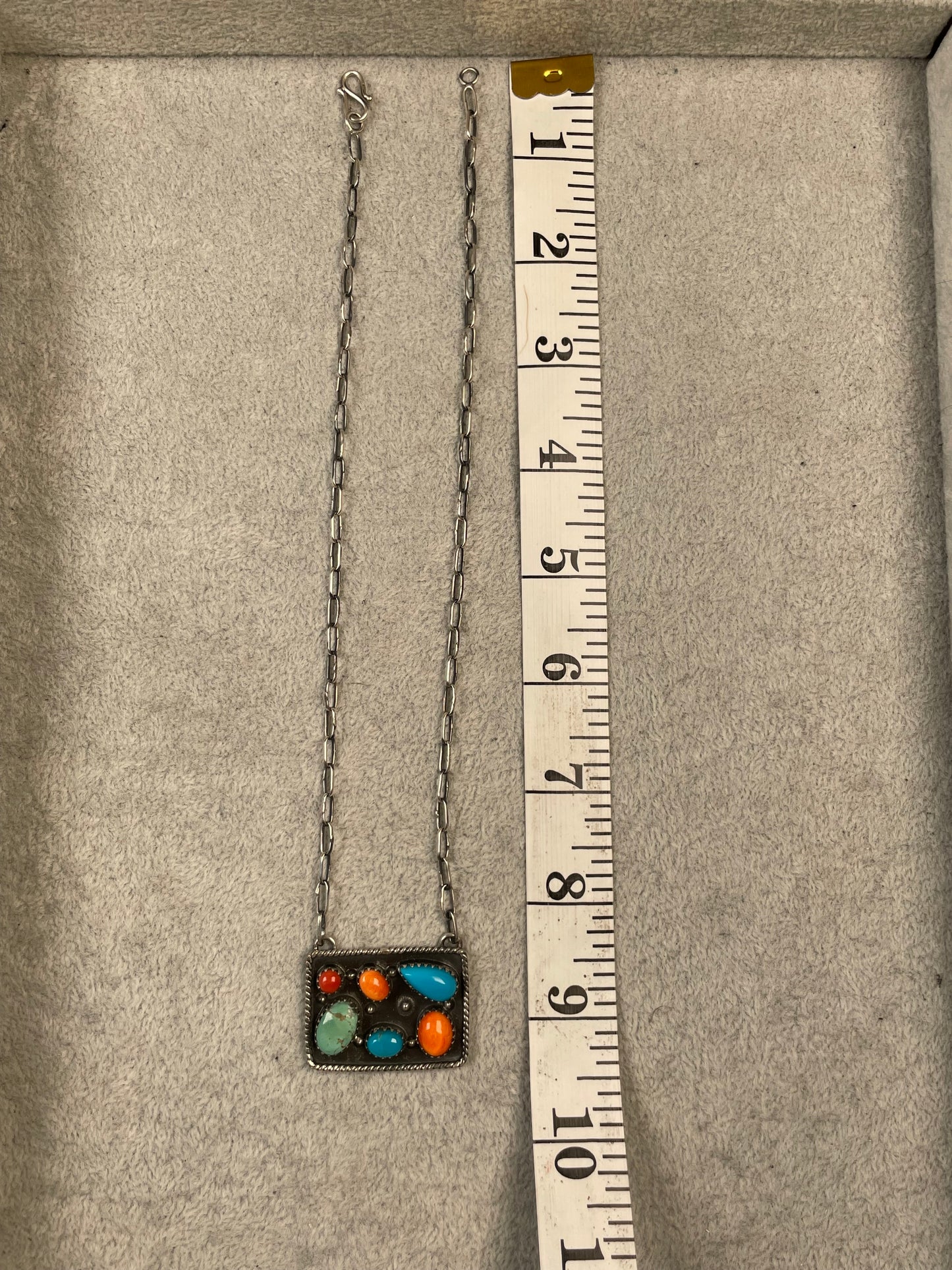 Multi Stone Rectangle Necklace | 925 Sterling Silver D136