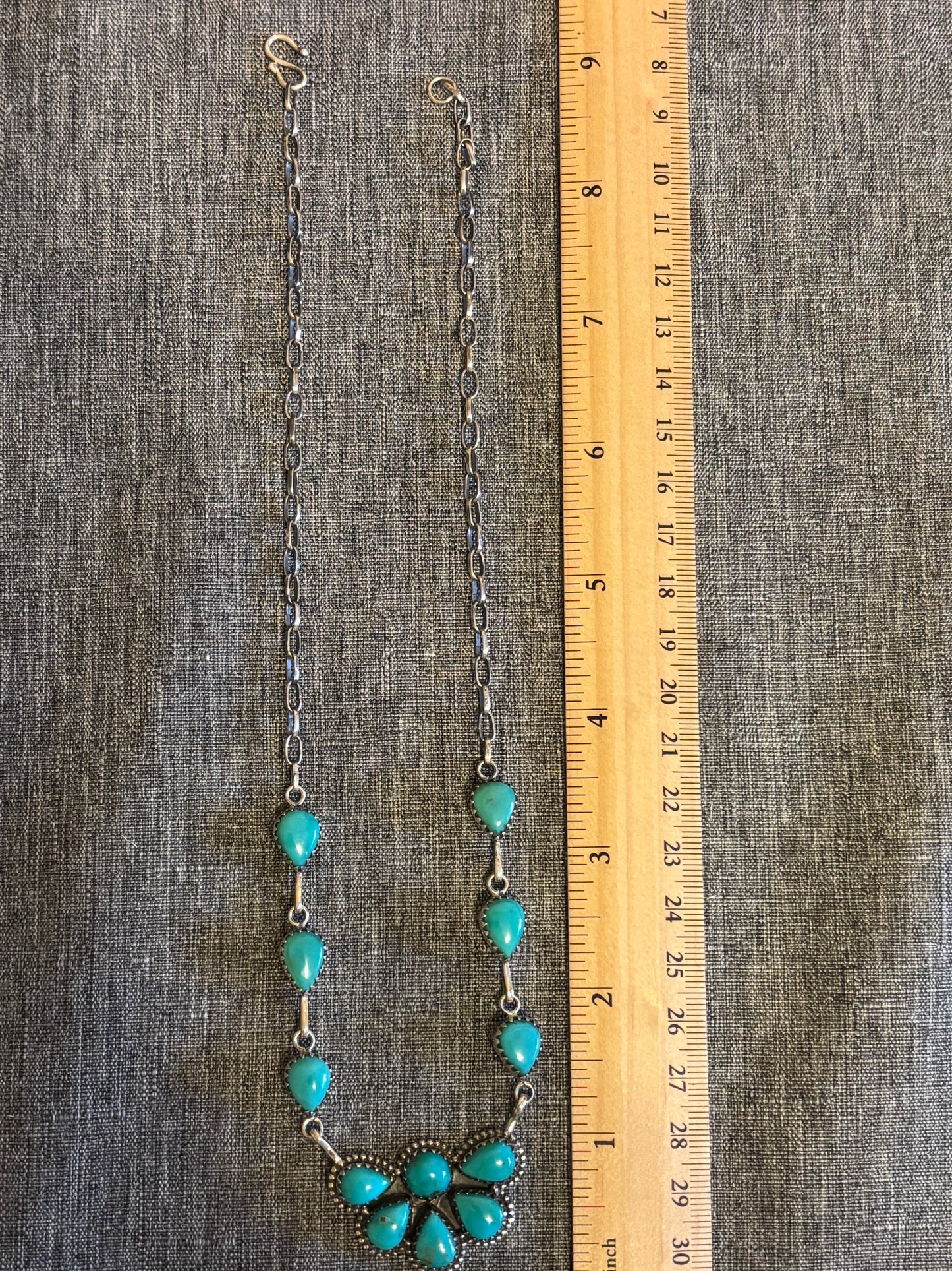Kingman Turquoise Cluster Necklace | 925 Sterling Silver Southwestern