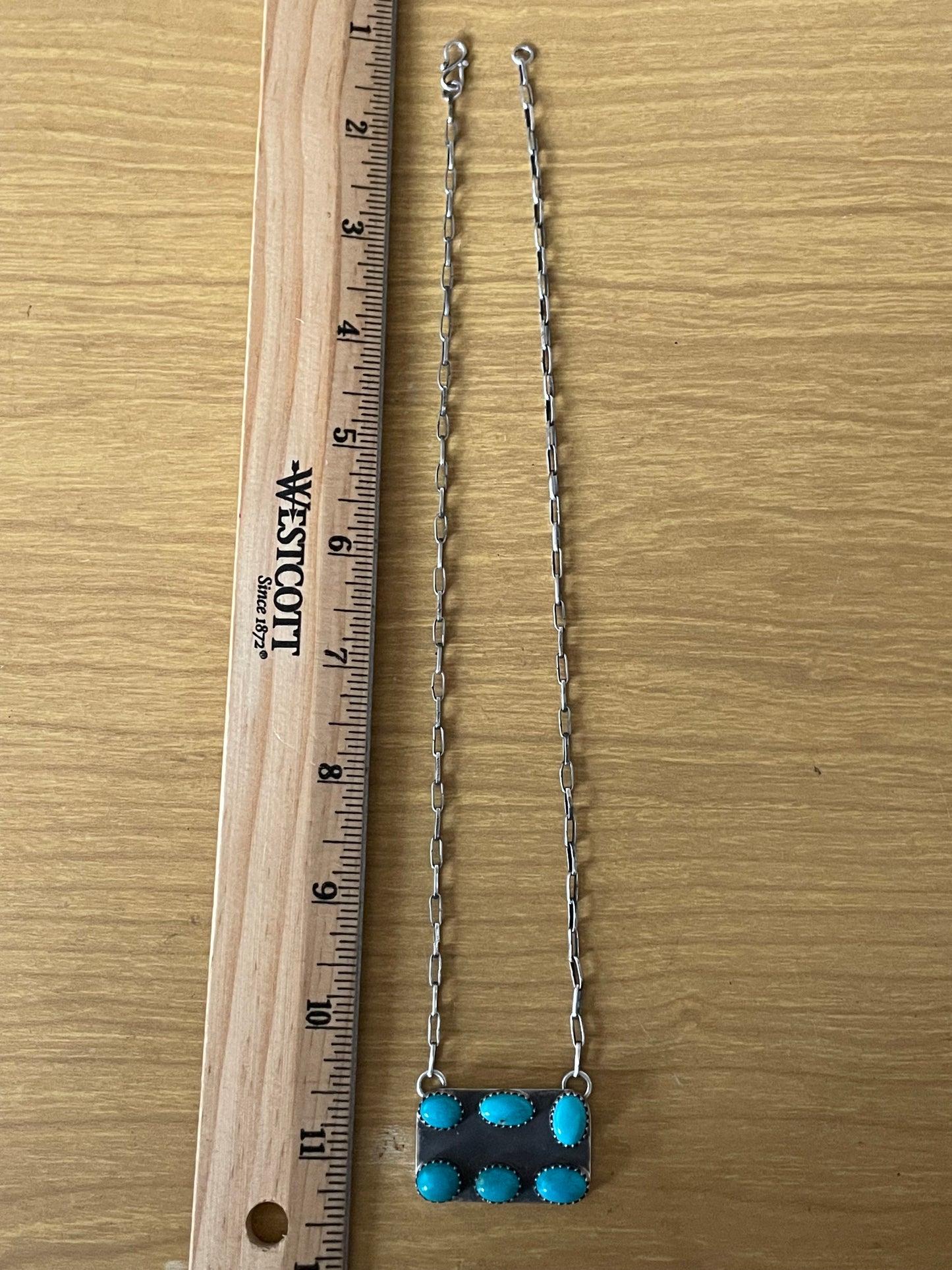 Kingman Turquoise Cluster Bar Necklace | 925 Sterling Silver E612