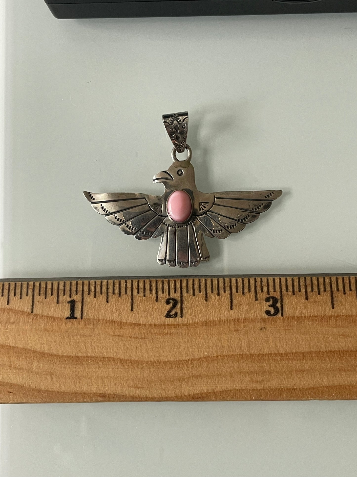 Pink Conch Thunderbird Pendant | 925 Sterling Silver E501