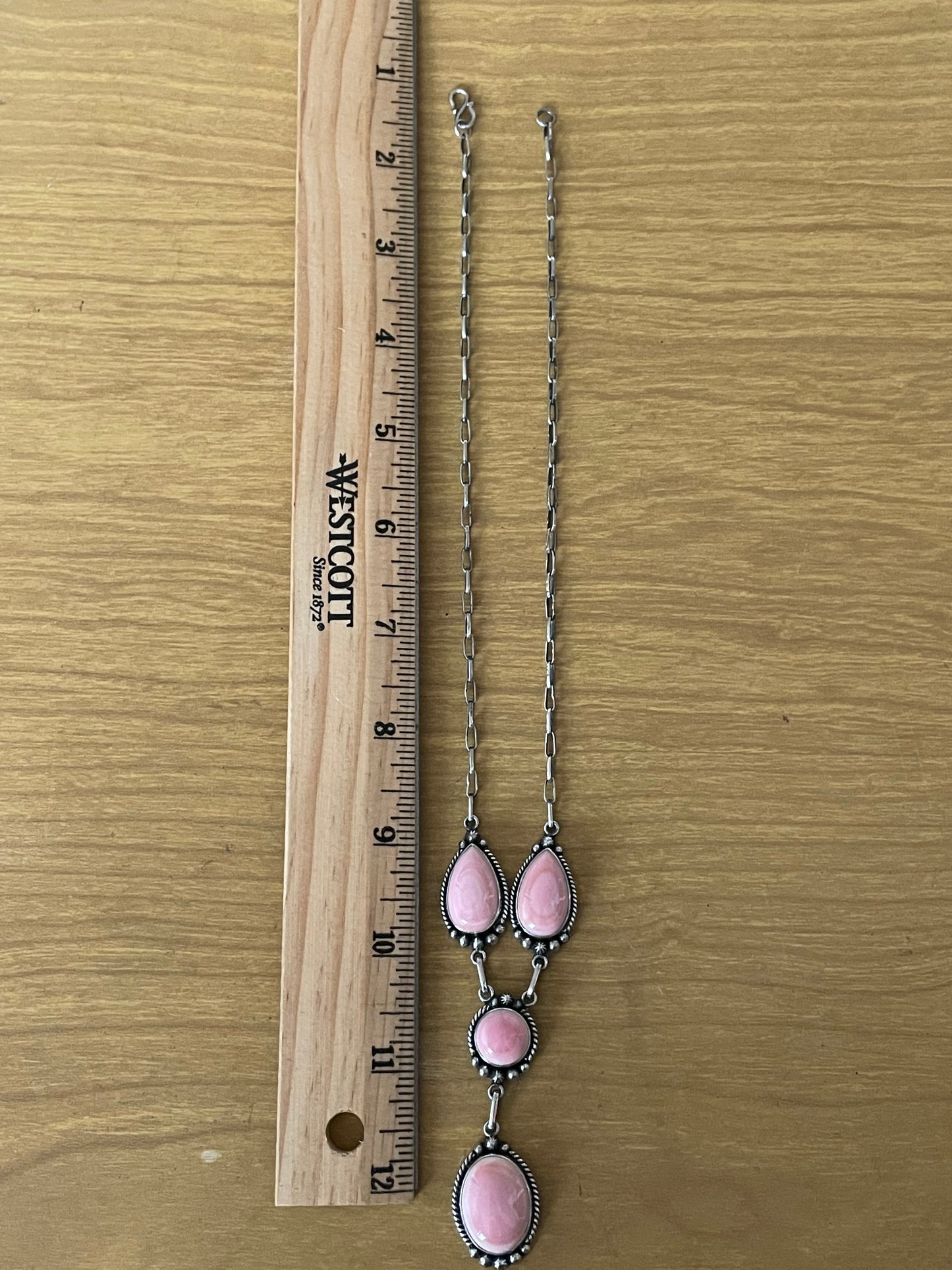 Pink Conch Lariat Necklace | Graduated Oval Stations | 925 Silver E574
