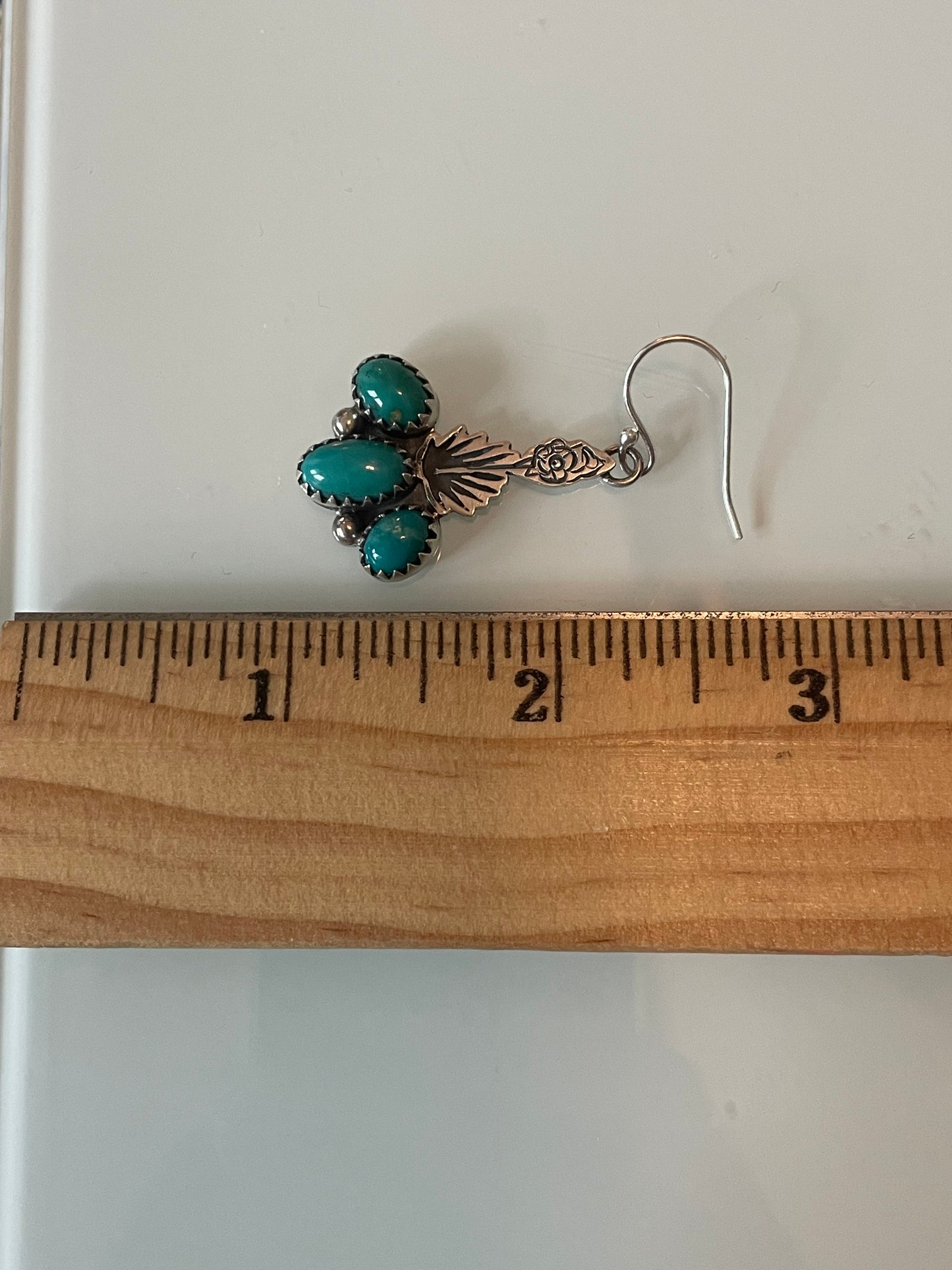 Kingman Turquoise Triple Stone Dangle Earrings | Sterling Silver E948