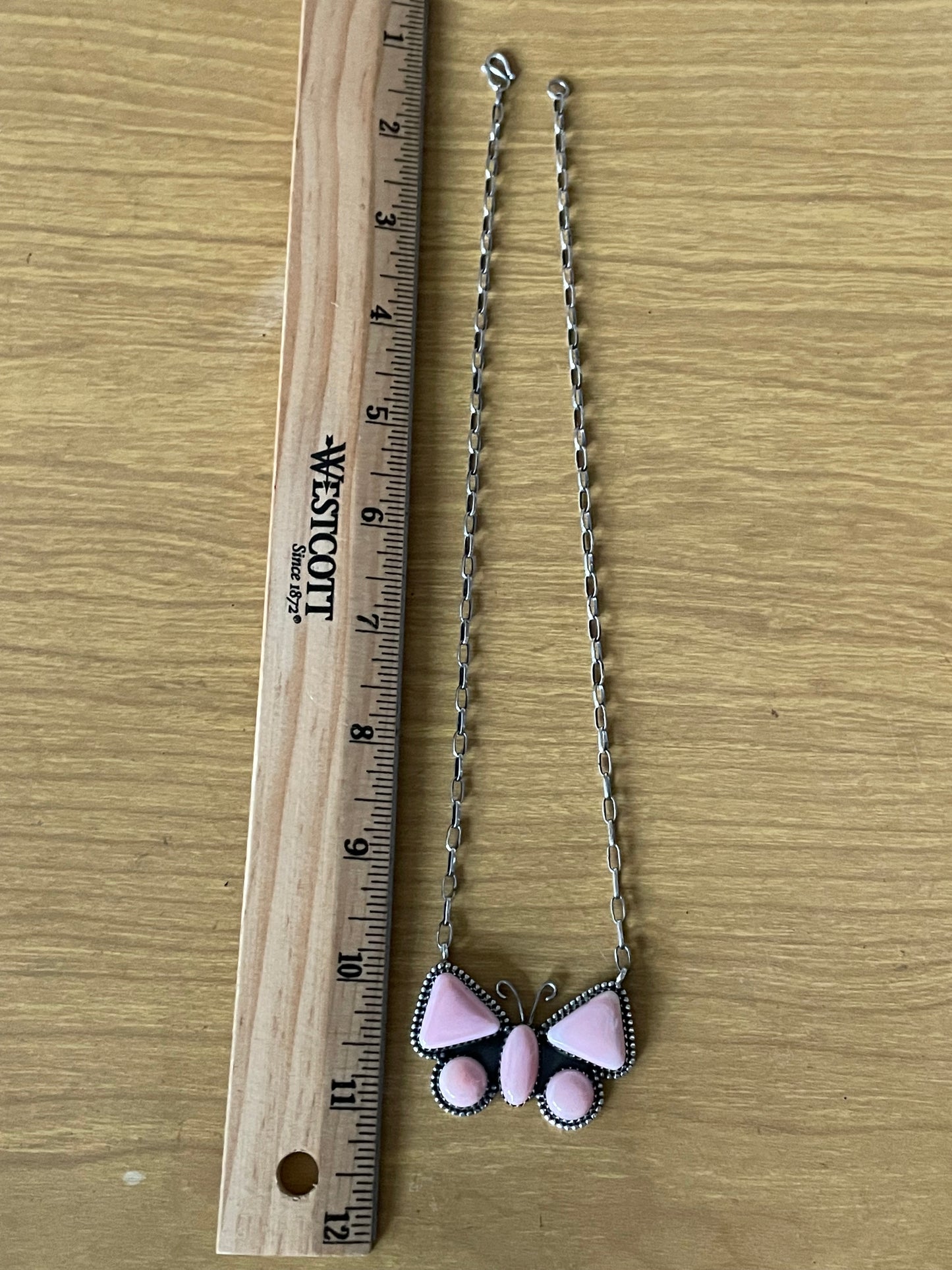 Pink Conch Butterfly Necklace | Tri Wing Cluster | 925 Silver E563