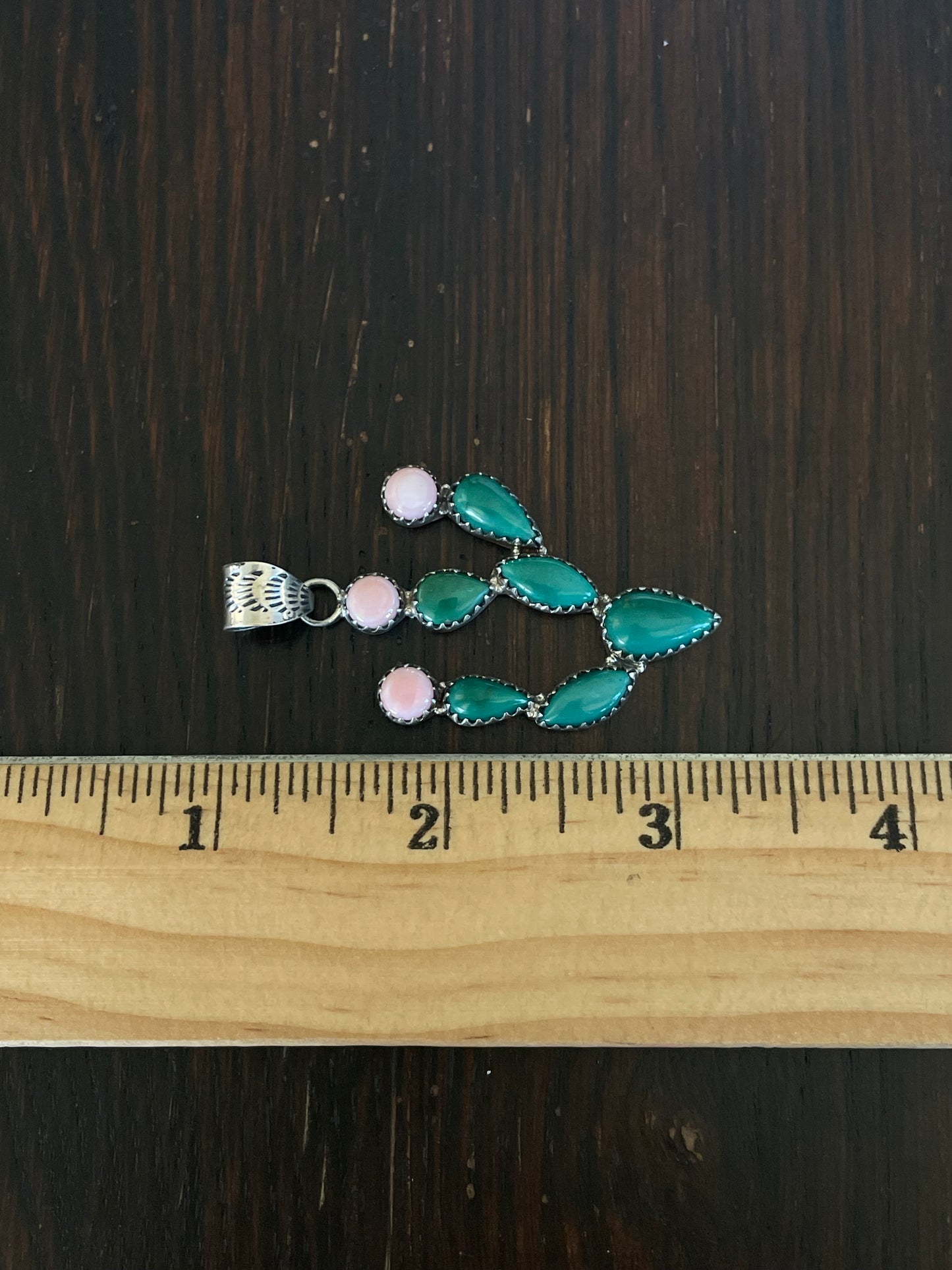 Turquoise Pink Conch Cactus Pendant | Sterling Silver E702