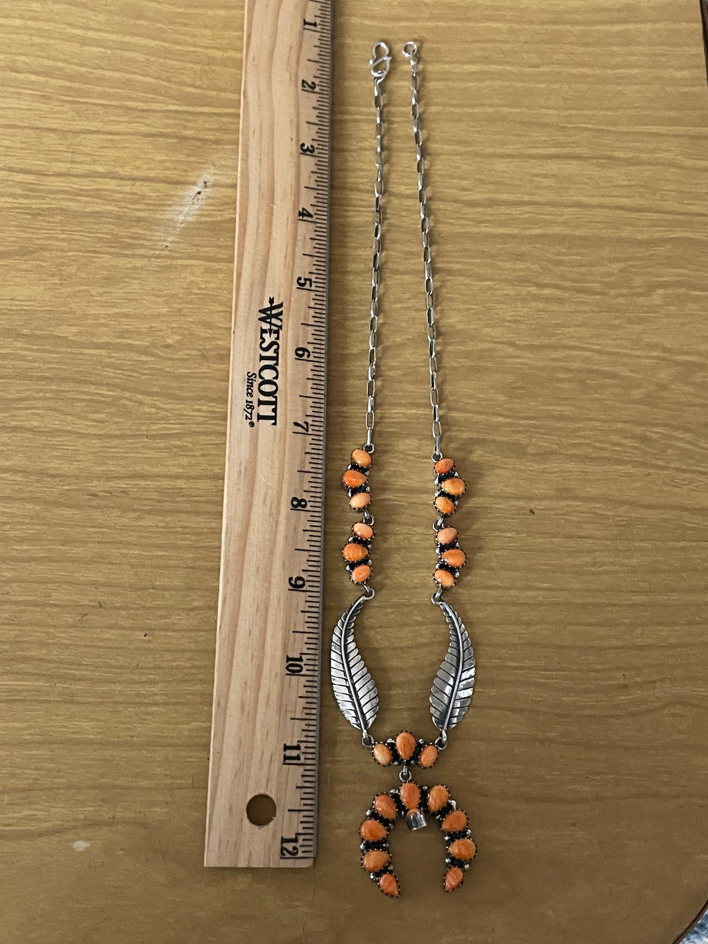 Orange Spiny Oyster Feather Naja Necklace | 925 Sterling Silver E602