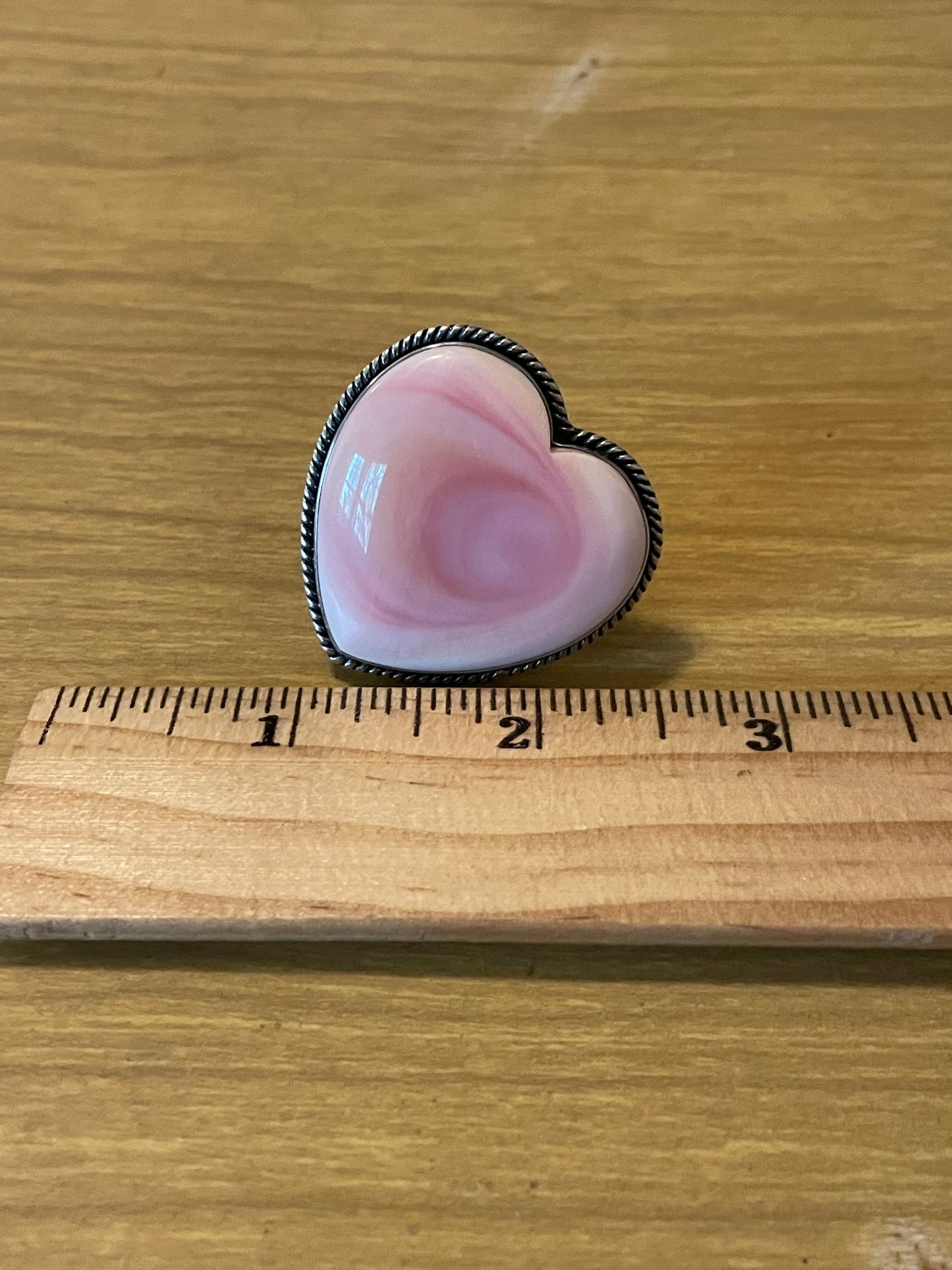 Pink Conch Heart Statement Ring Size 8 | 925 Sterling Silver E984
