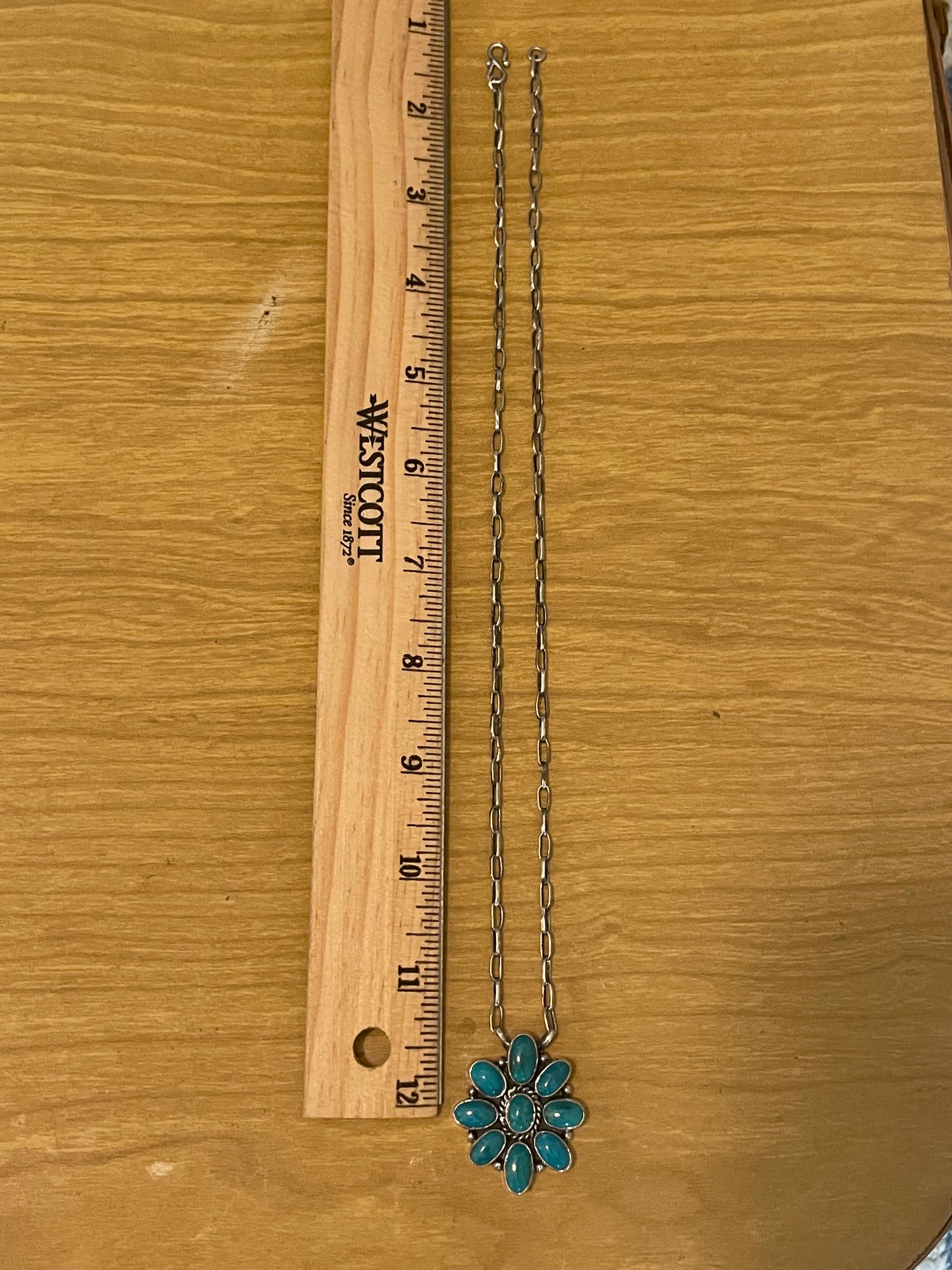 Kingman Turquoise Cluster Necklace | Sterling Silver E940