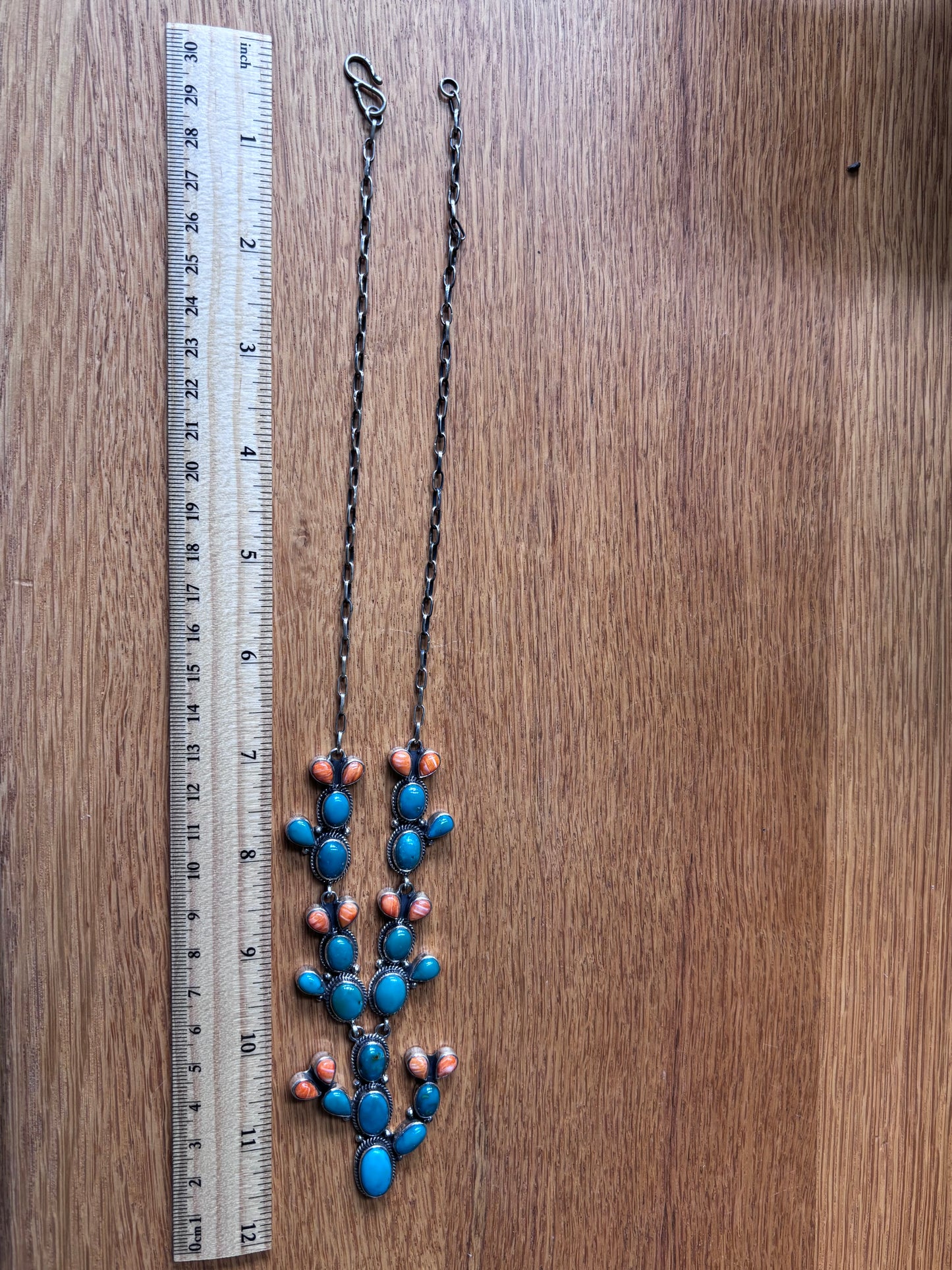 Turquoise Spiny Oyster Prickly Pear Necklace | 925 Sterling Silver A107