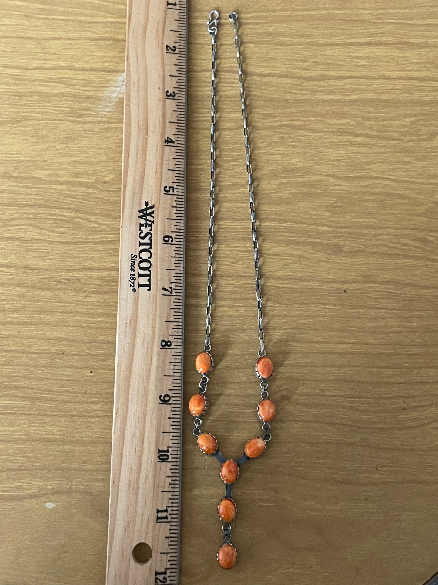 Orange Spiny Oyster Station Necklace | 925 Sterling Silver E597