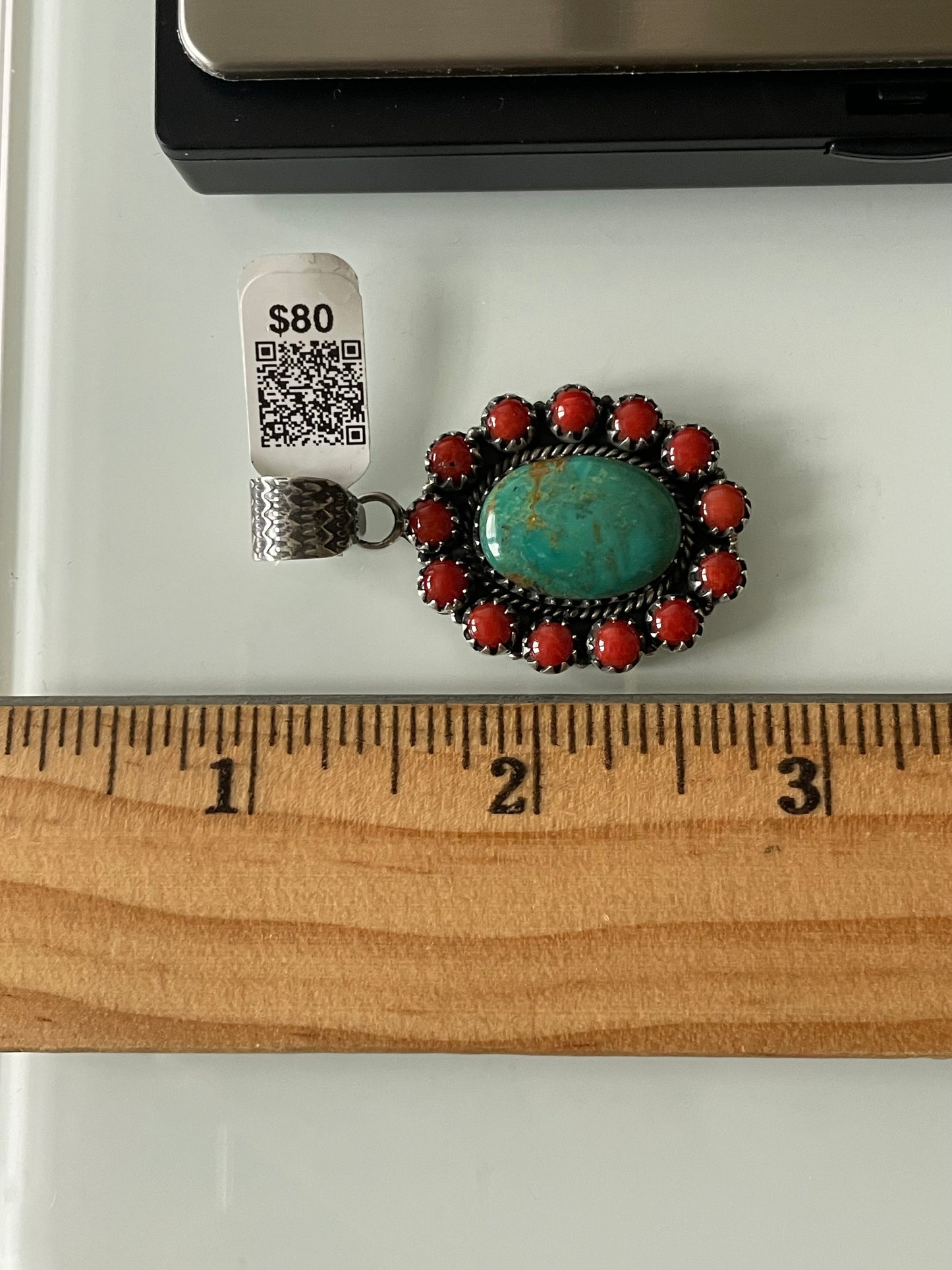 Kingman Turquoise Coral Cluster Pendant | Sterling Silver | A523