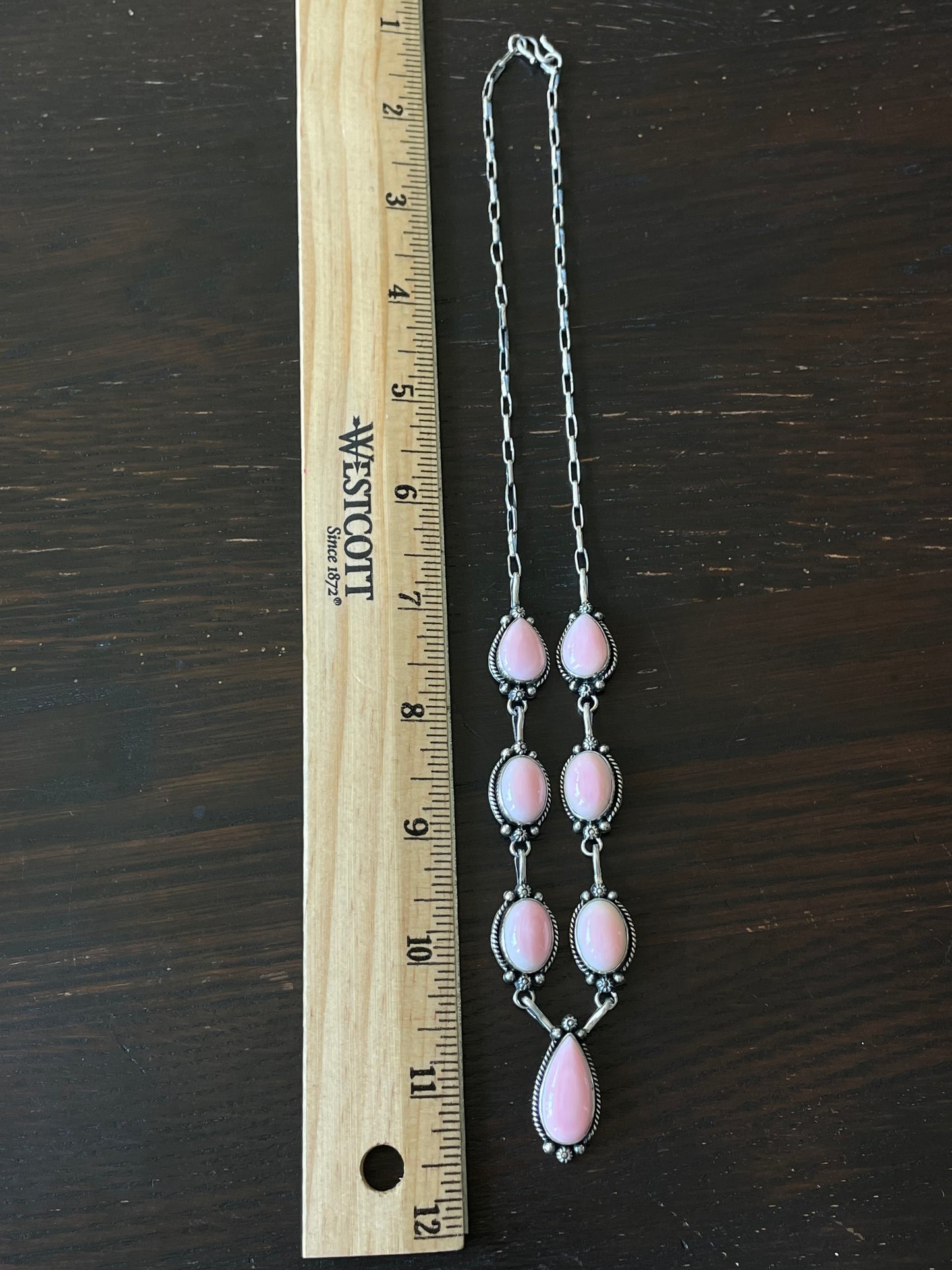 Pink Conch Teardrop Link Necklace | Sterling Silver E824