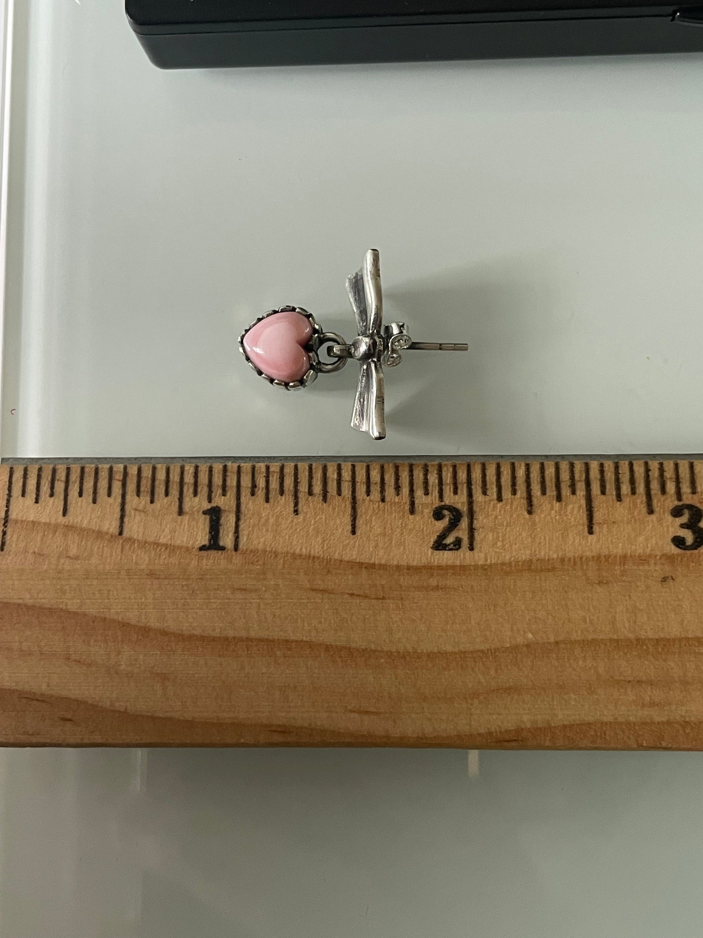 Pink Conch Bow Stud Earrings | Heart Drop Sterling Silver E676