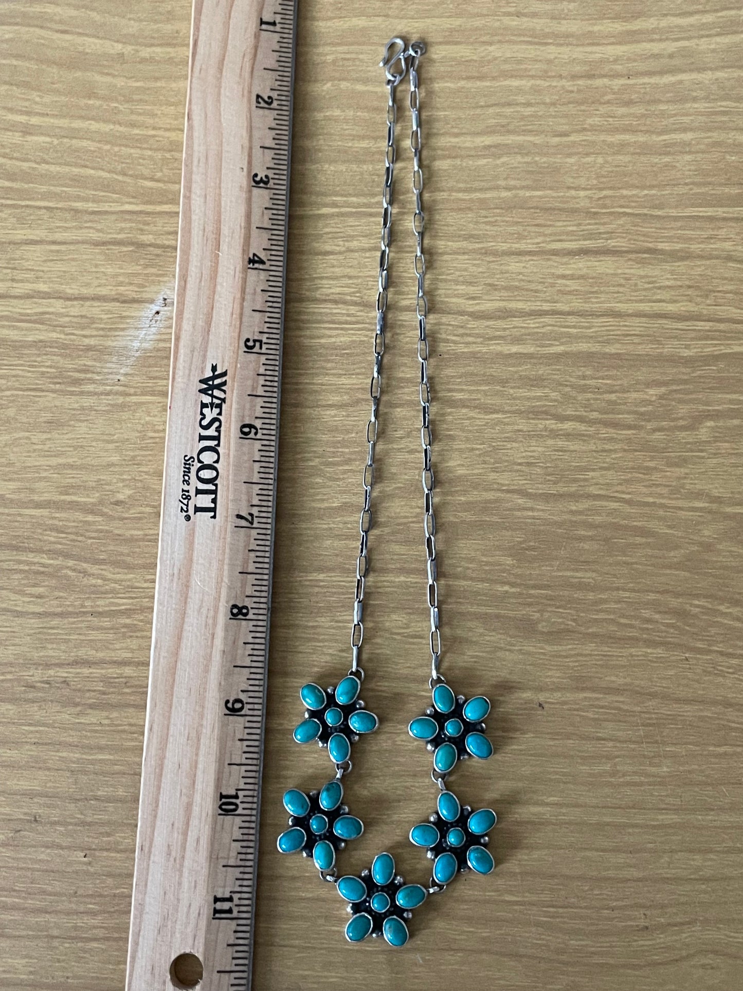Kingman Turquoise Flower Cluster Necklace | 925 Sterling Silver E633