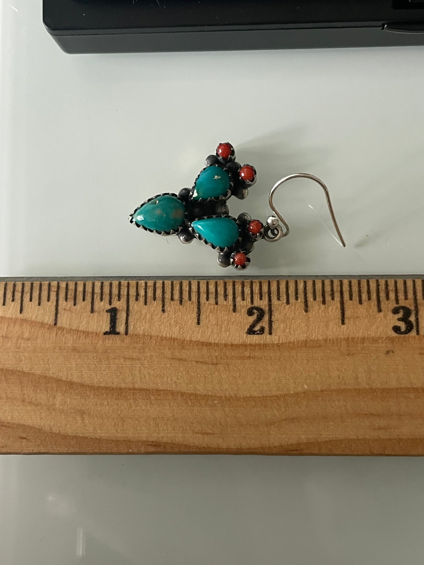 Kingman Turquoise Coral Cactus Earrings | Cluster Drop Hook E657