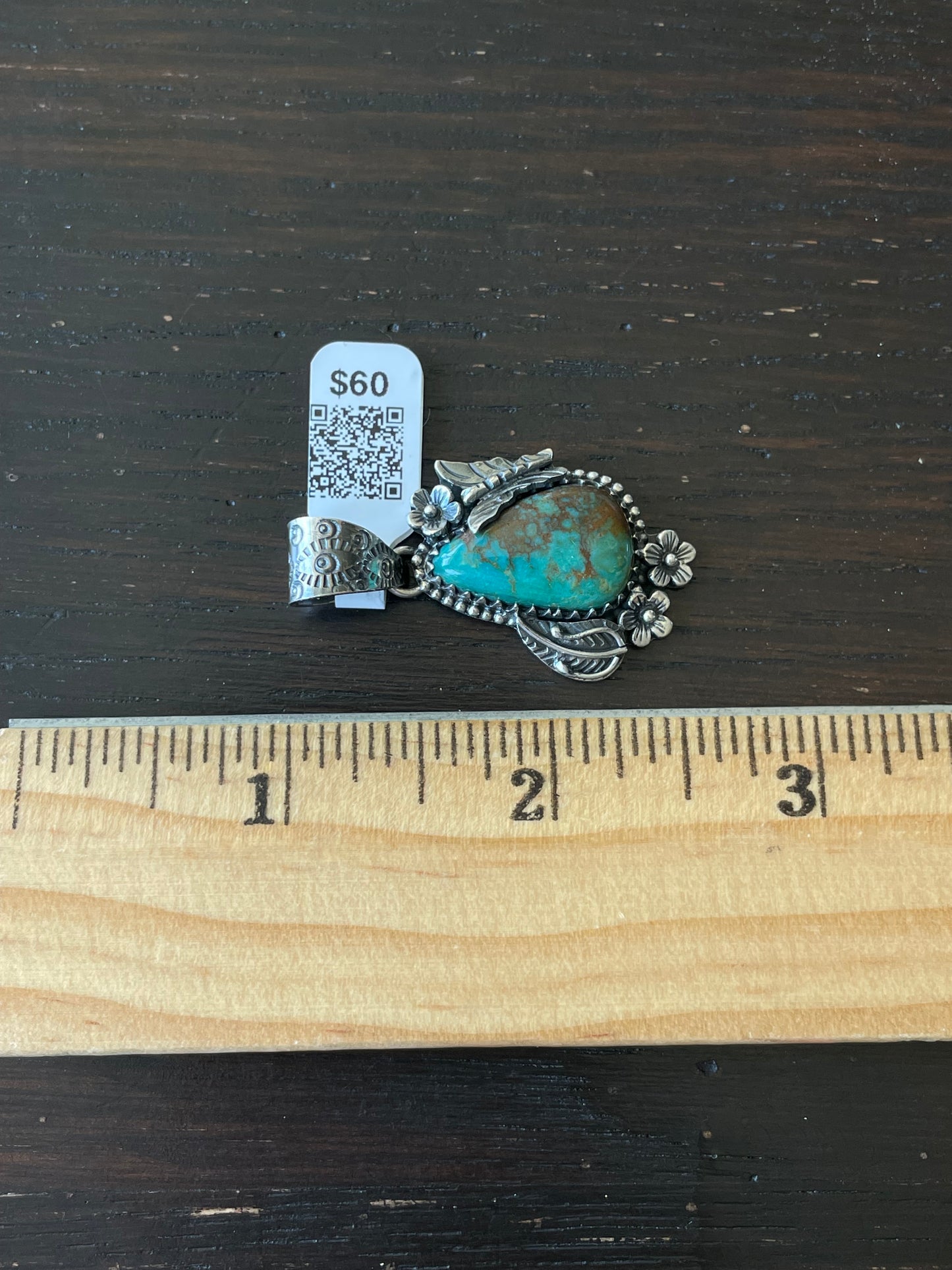 Kingman Turquoise Leaf Butterfly Pendant | Sterling Silver | A562