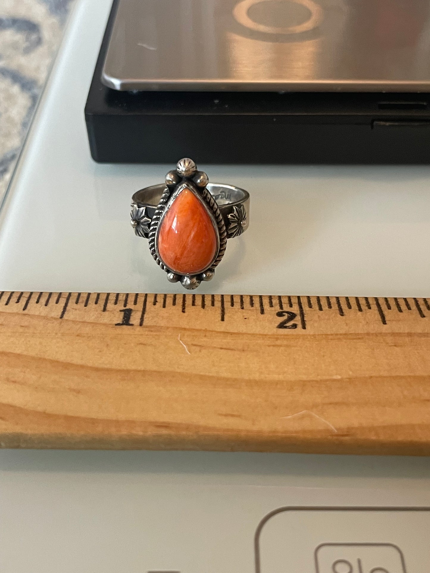 Spiny Oyster Tear Drop Ring Size 9 | 925 Sterling Silver G228