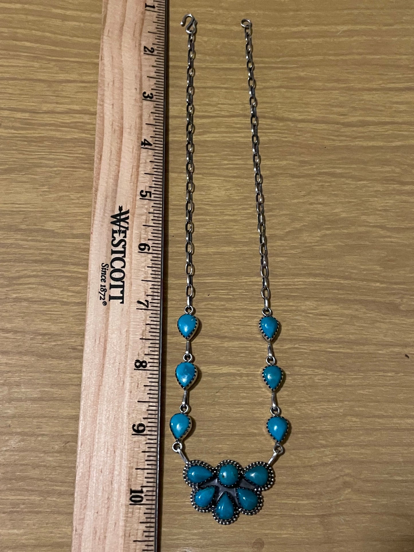 Kingman Turquoise Half Flower Necklace | 925 Sterling Silver G403