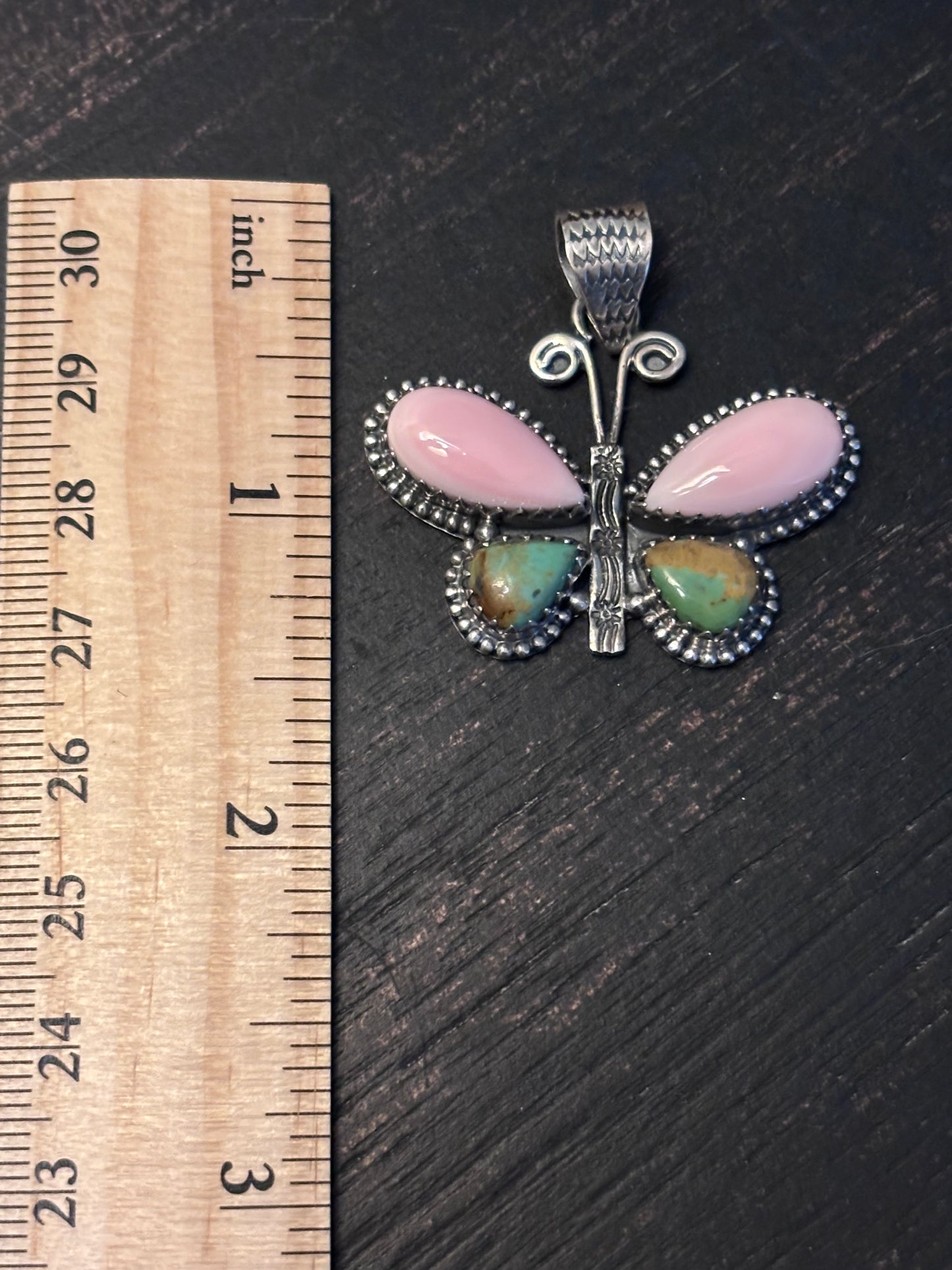 Pink Conch Turquoise Butterfly Pendant | 925 Sterling Silver A096