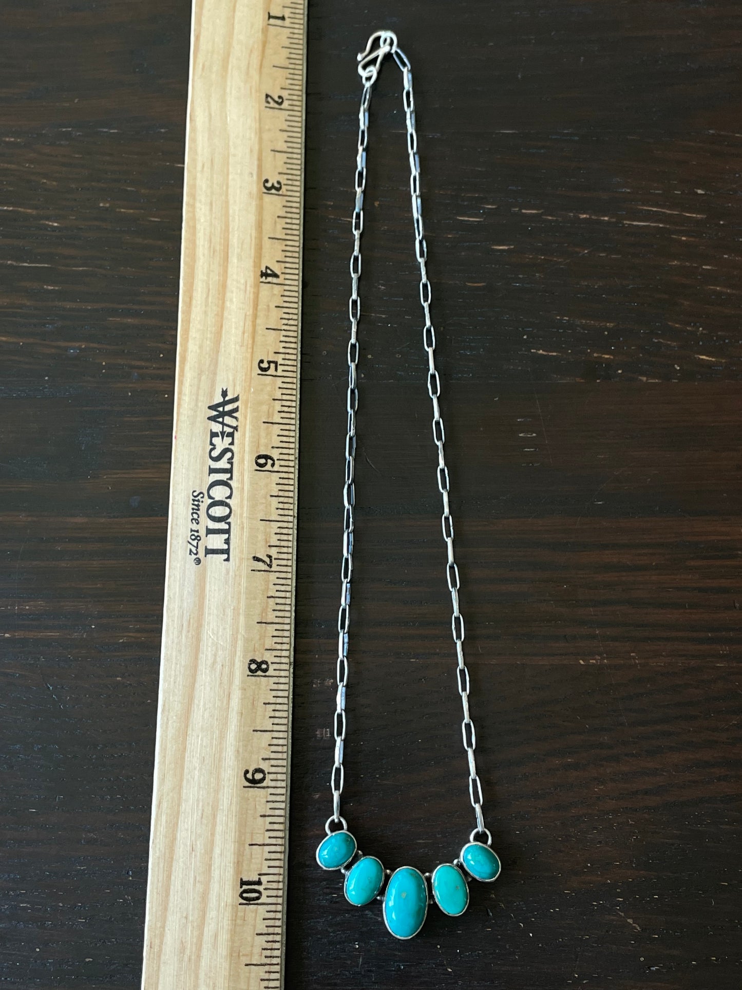 Kingman Turquoise Five Stone Necklace | Sterling Silver E830