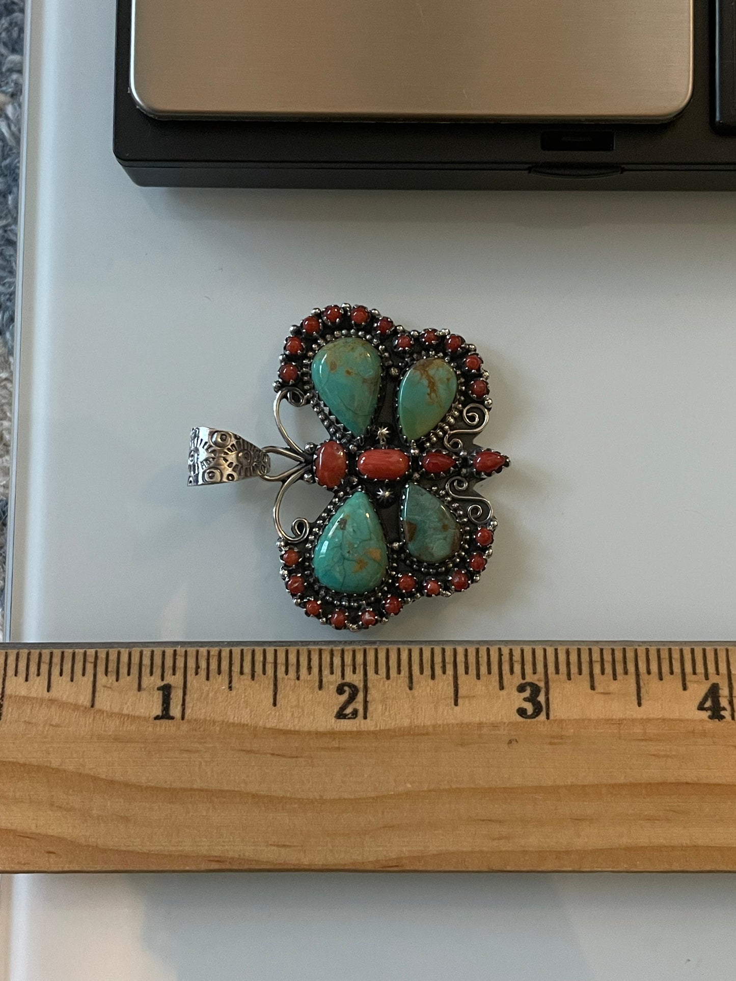 Turquoise Coral Butterfly Pendant | 925 Sterling Silver E526