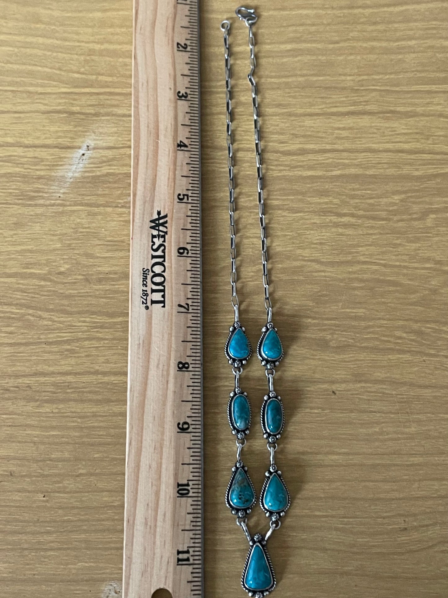 Kingman Turquoise Lariat Necklace | Teardrop Station Drop | 925 Silver E627