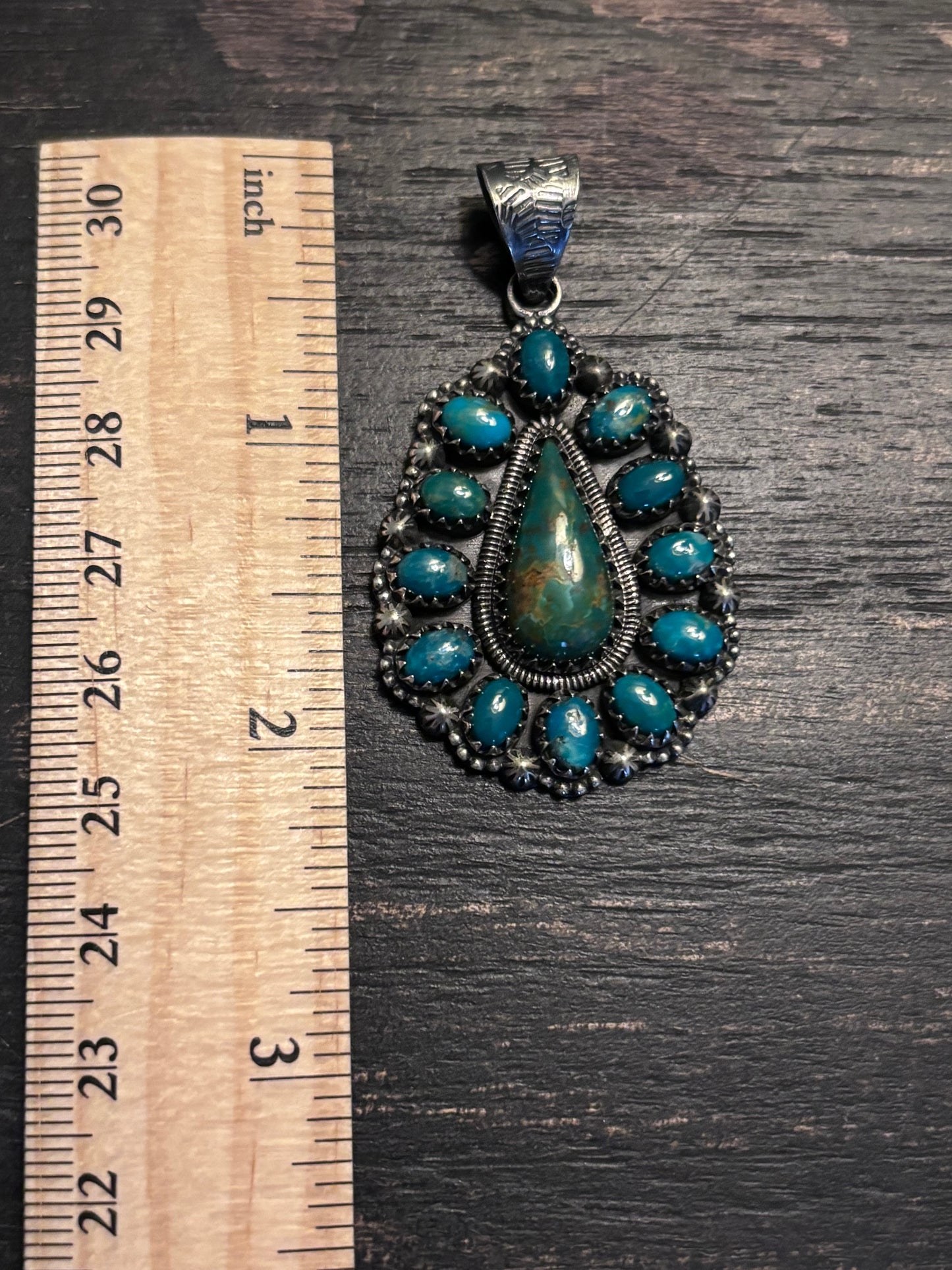 Kingman Turquoise Cluster Pendant | Sterling Silver Southwestern Style A081