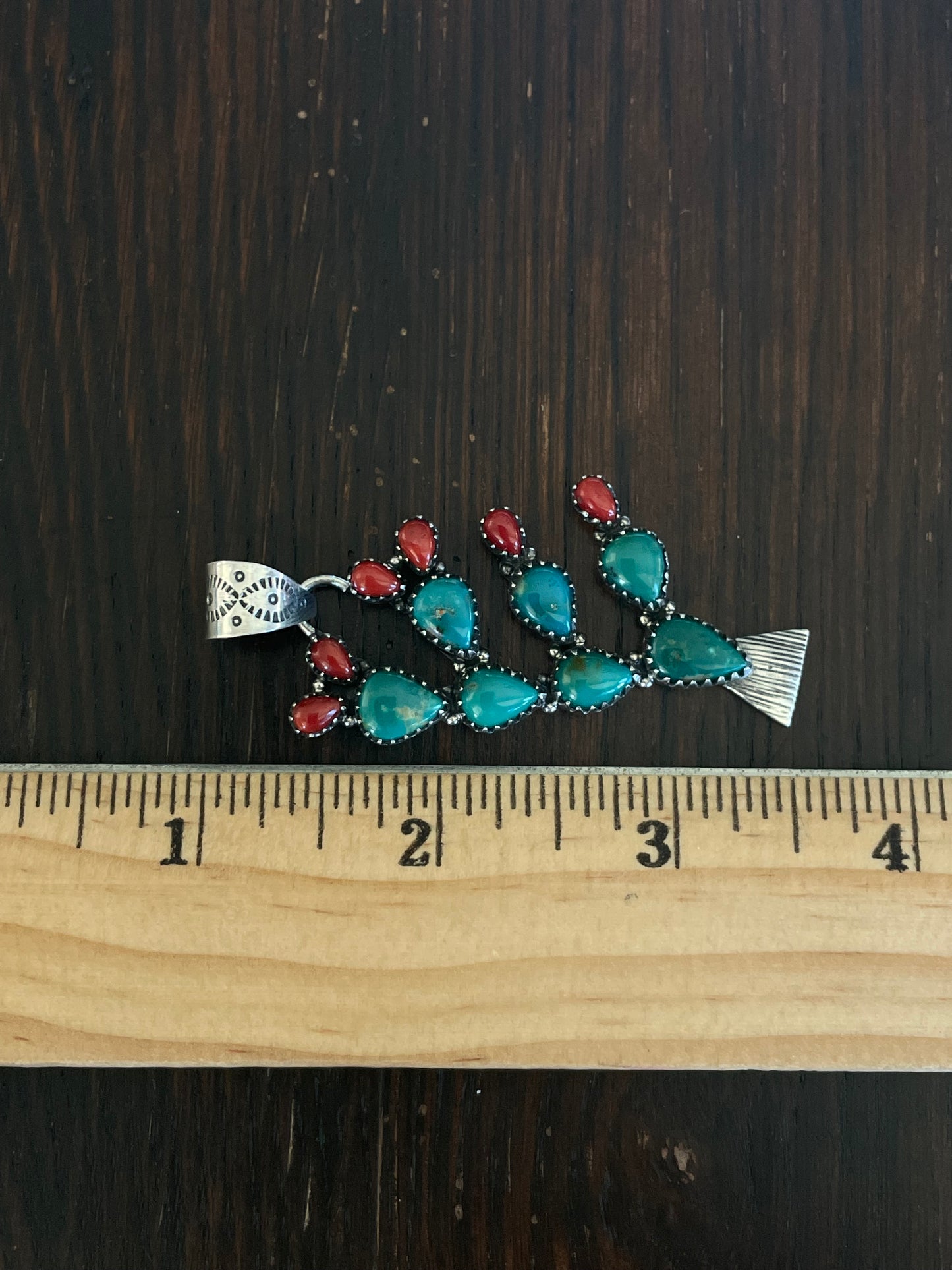 Turquoise Coral Cactus Pendant | Sterling Silver E703