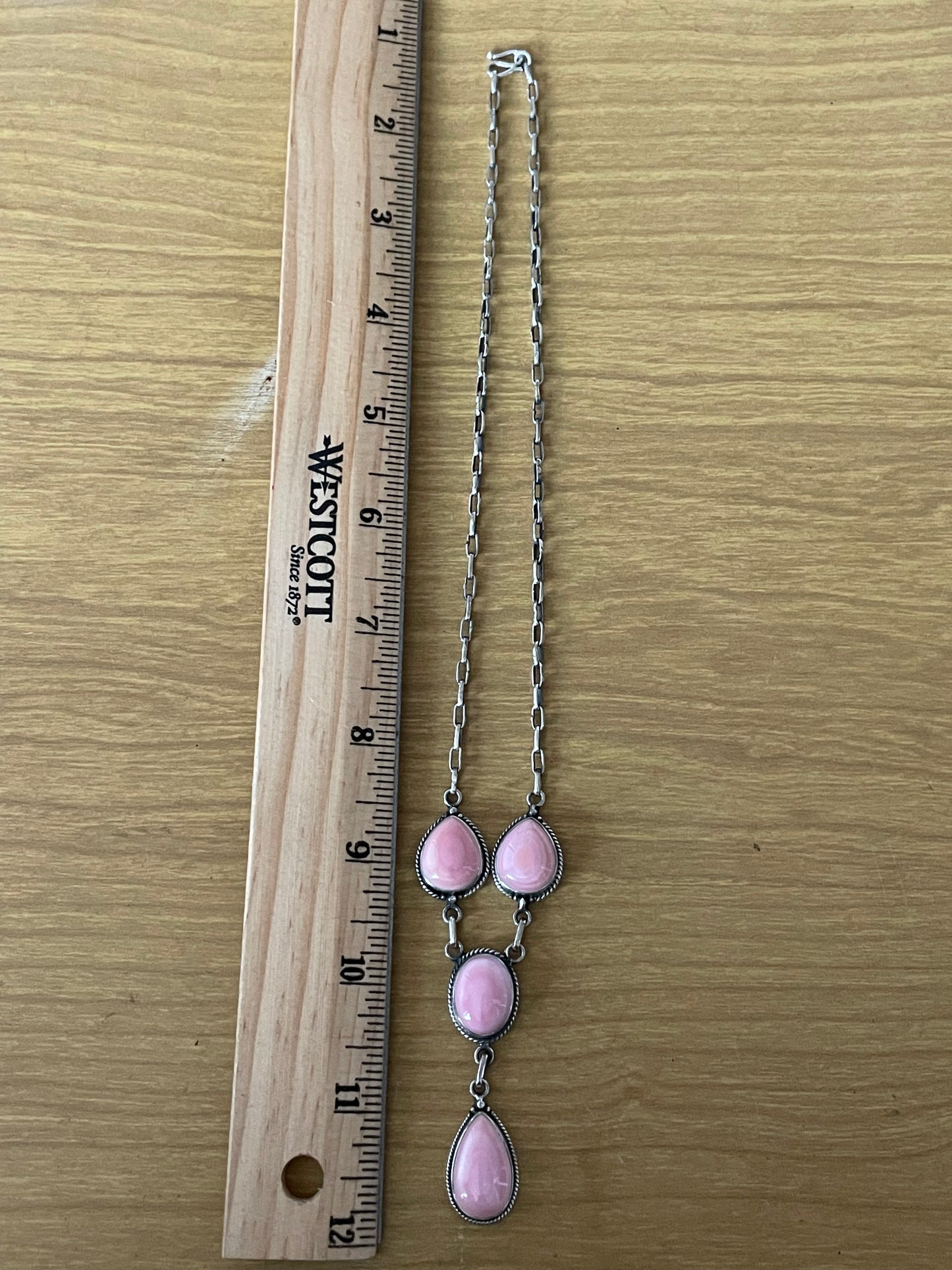 Pink Conch Lariat Necklace | Teardrop Station Drop | 925 Silver E584