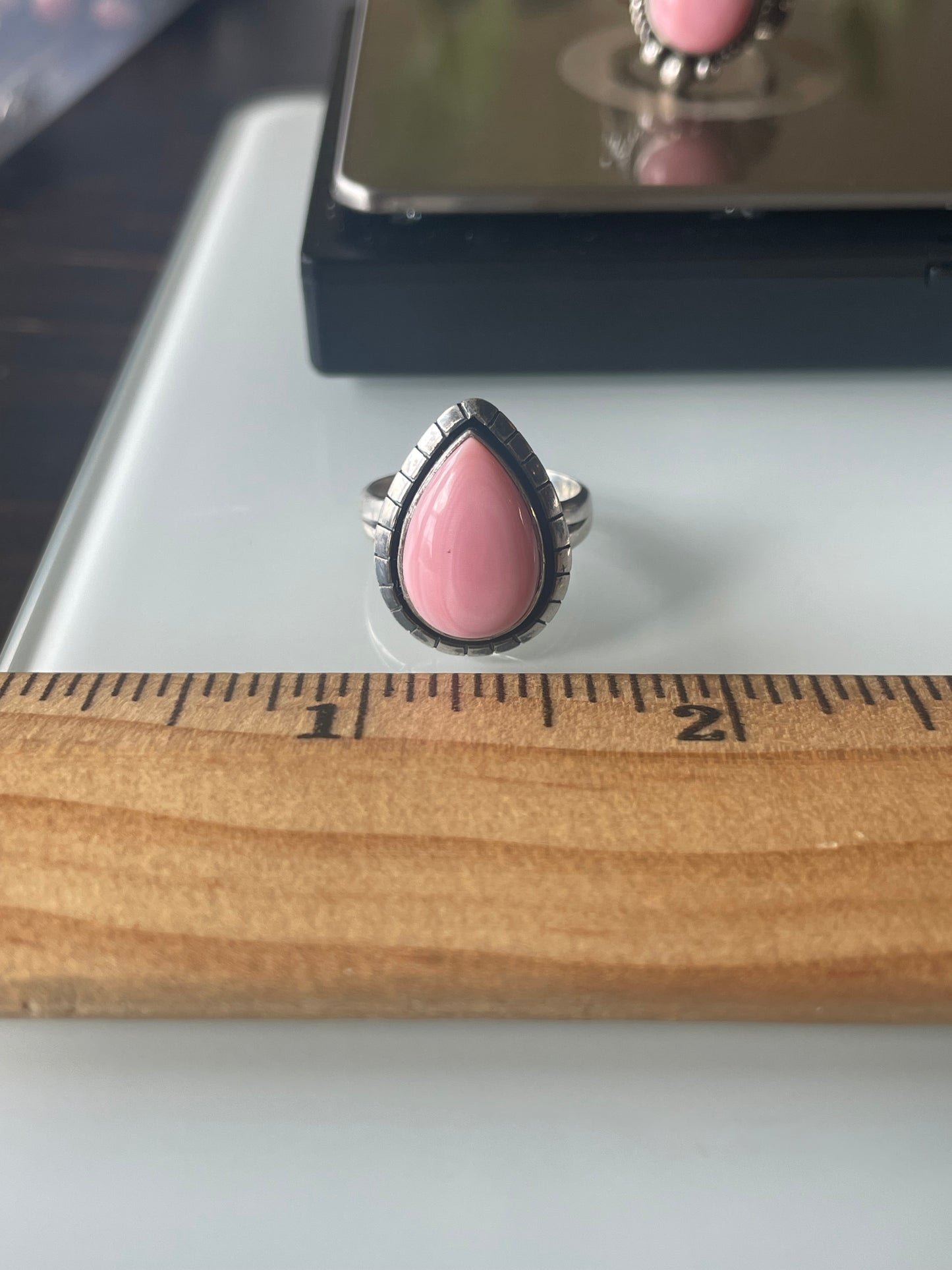Pink Conch Tear Drop Ring Size 6 | 925 Sterling Silver G128