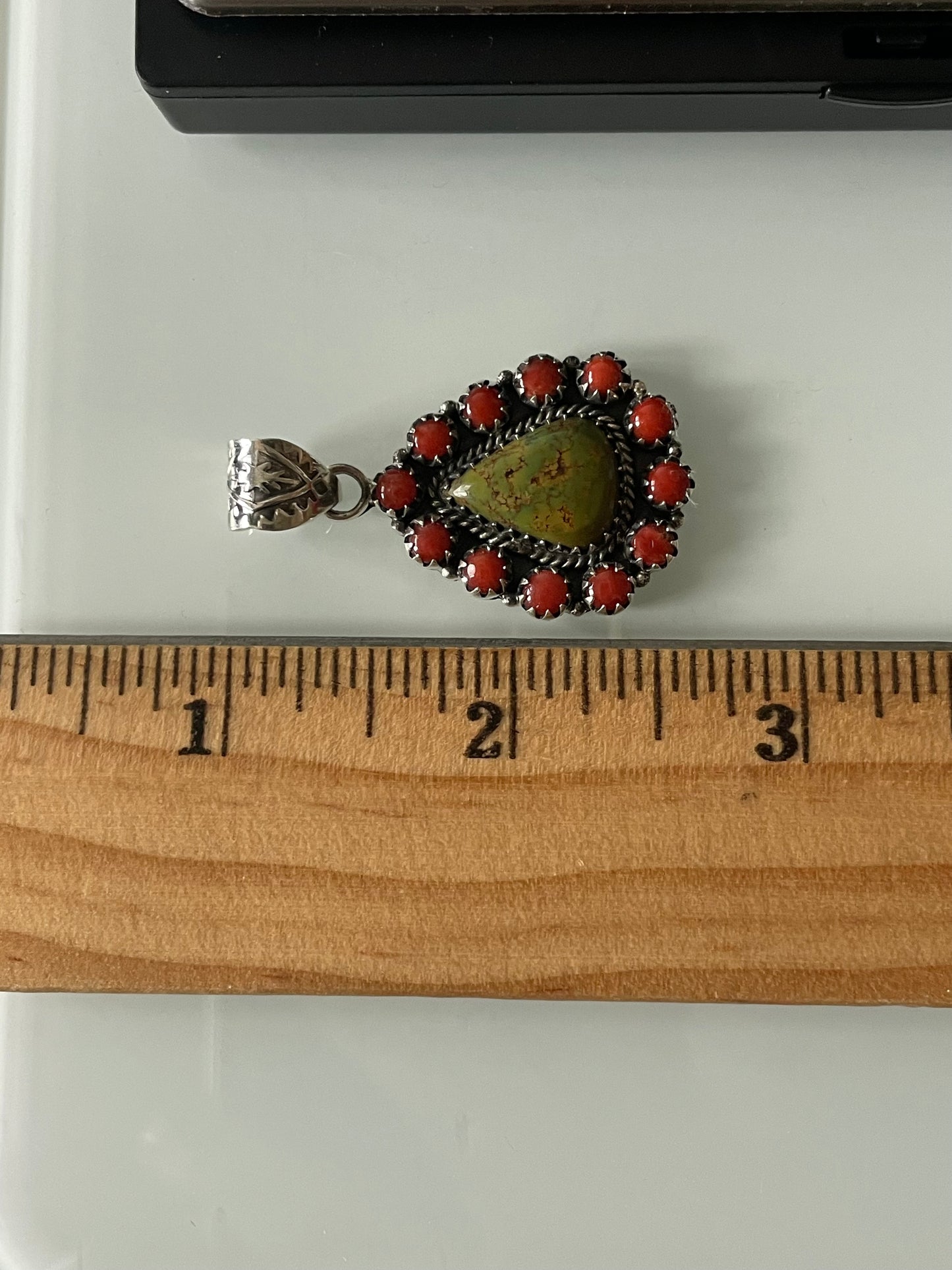Green Turquoise Coral Cluster Pendant | 925 Sterling Silver E525