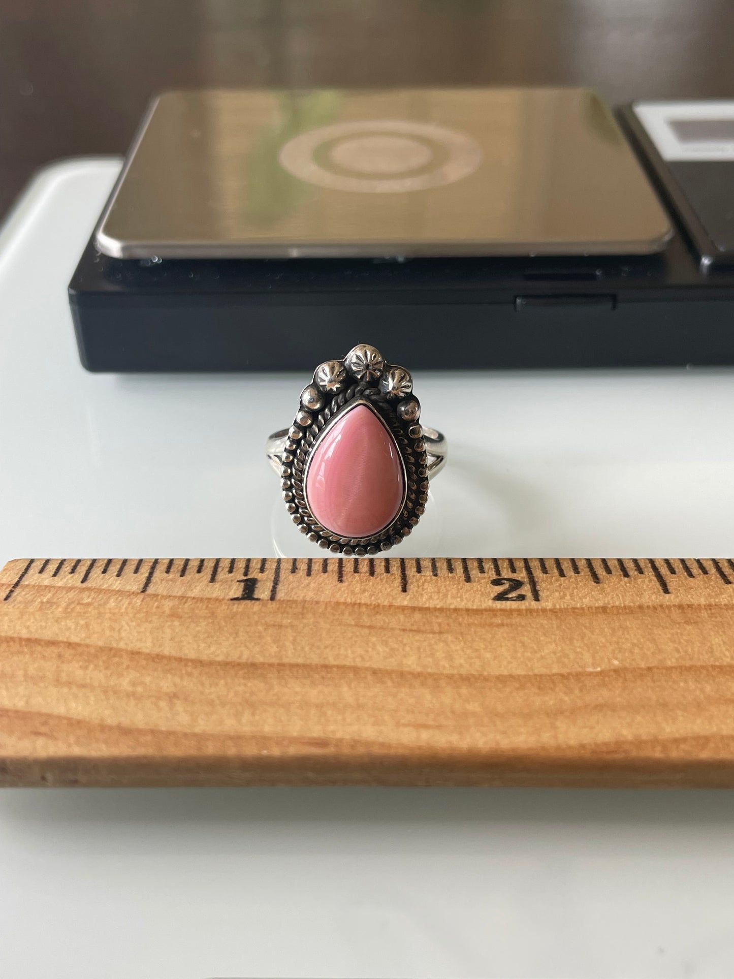 Pink Conch Tear Drop Ring Size 8 | 925 Sterling Silver G137