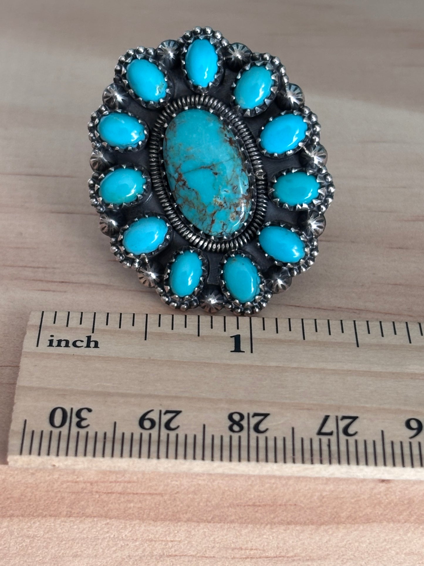 Kingman Turquoise Cluster Ring Size 8 | 925 Sterling Silver