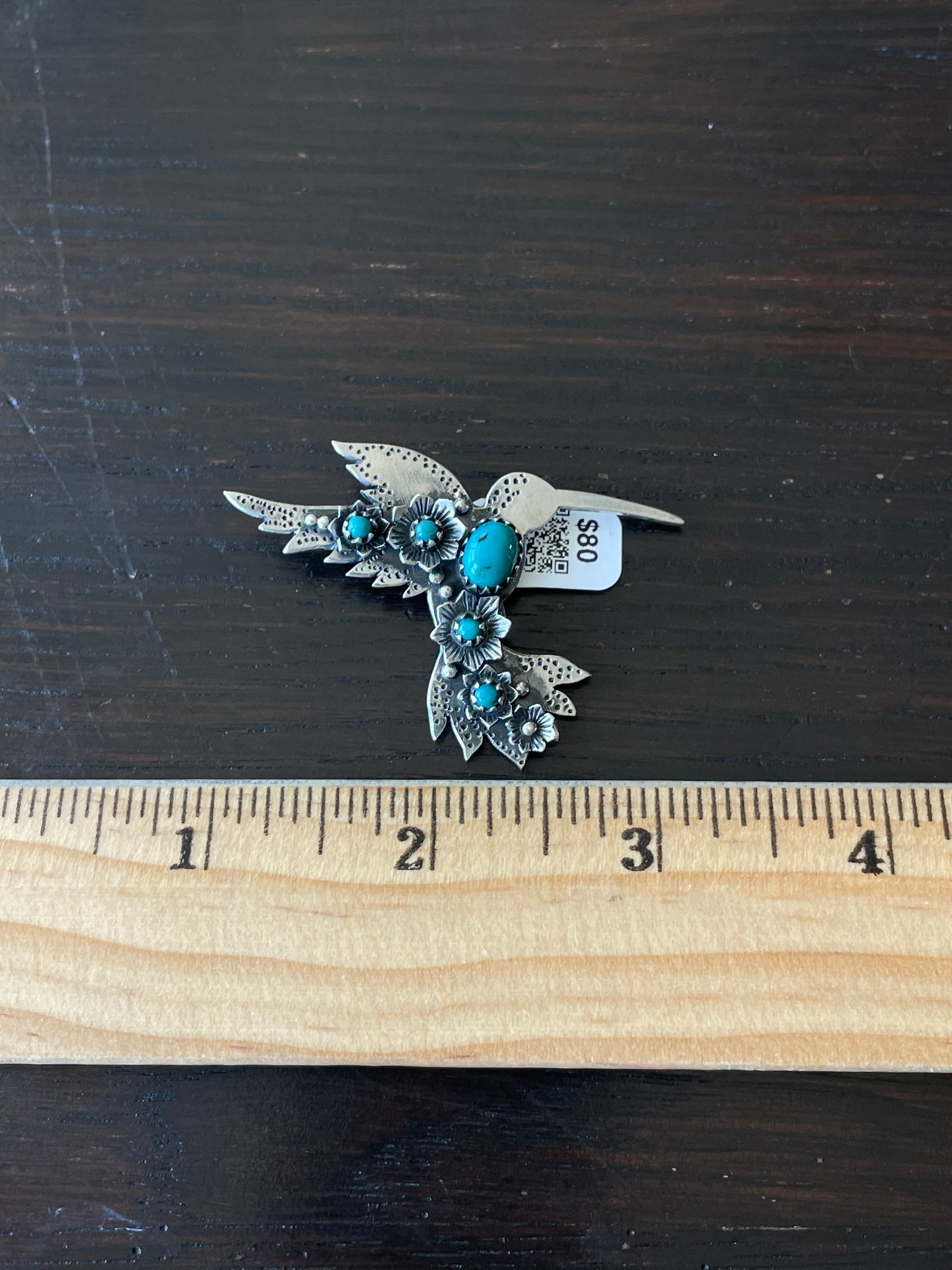 Kingman Turquoise Hummingbird Pendant | Sterling Silver | A574