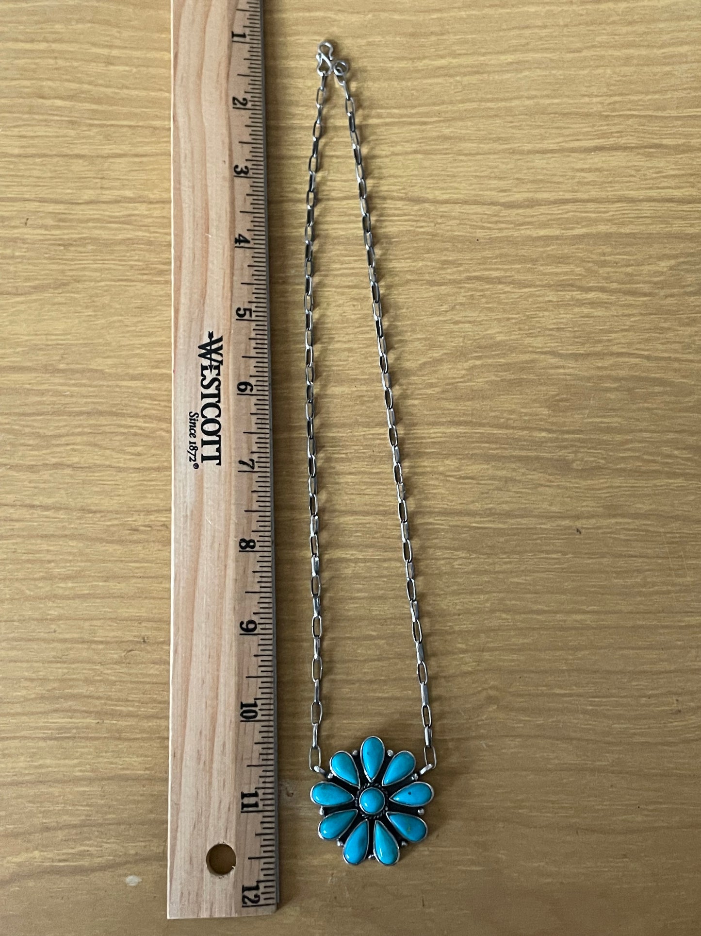 Kingman Turquoise Flower Cluster Necklace | 925 Sterling Silver E604