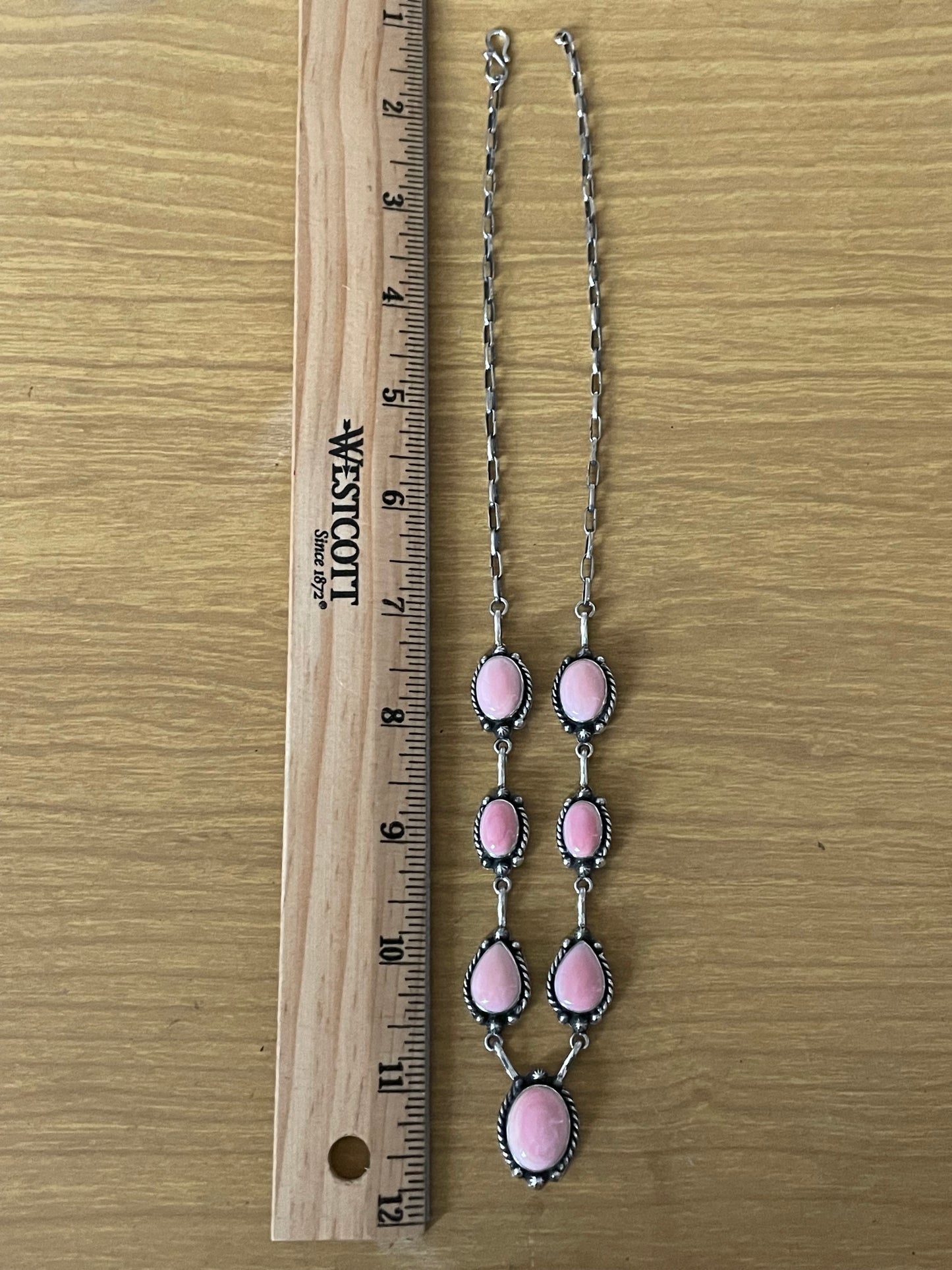 Pink Conch Lariat Necklace | Teardrop Station Drop | 925 Silver E565