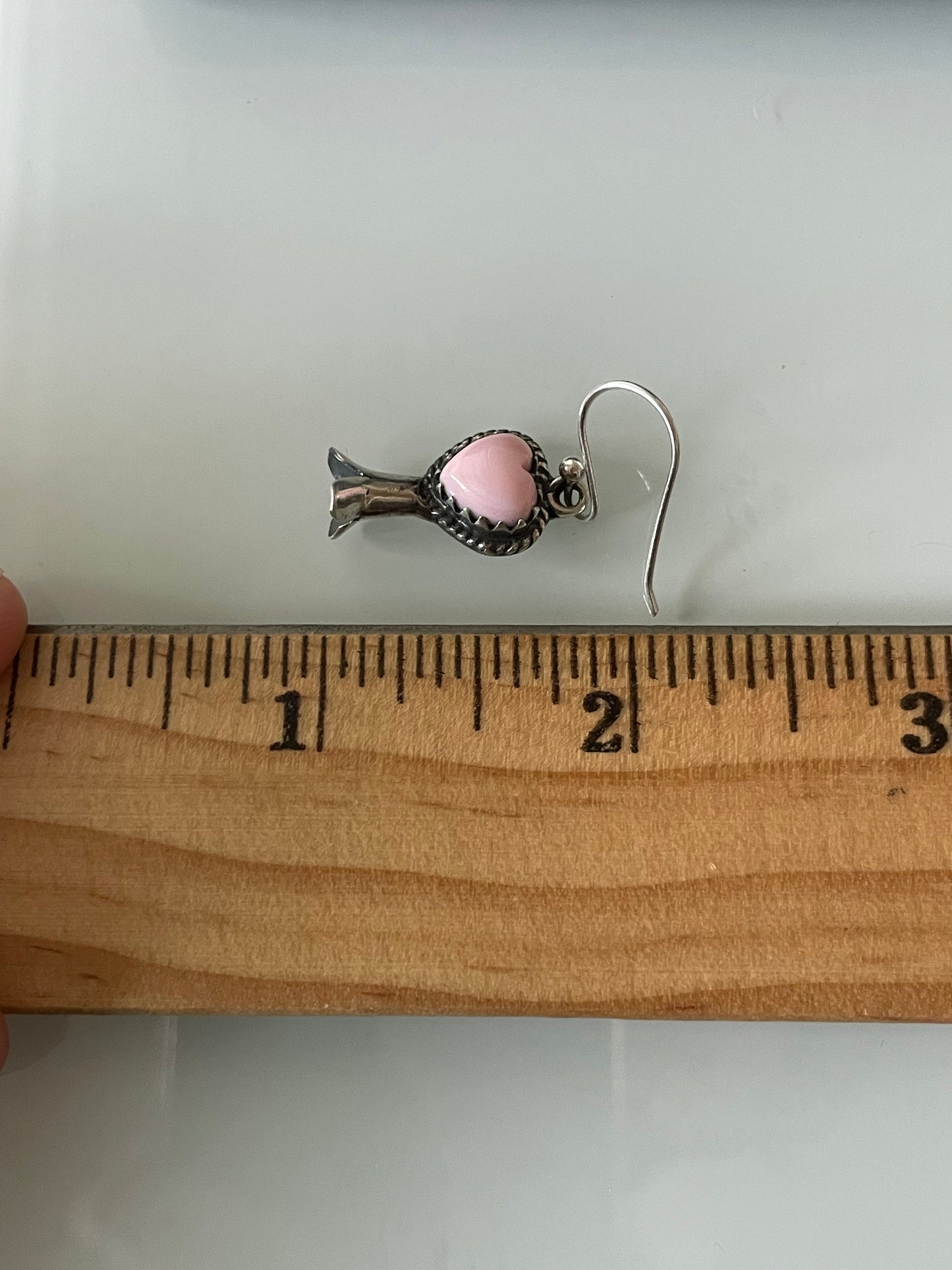 Pink Conch Squash Blossom Earrings | Heart Drop Hook E677
