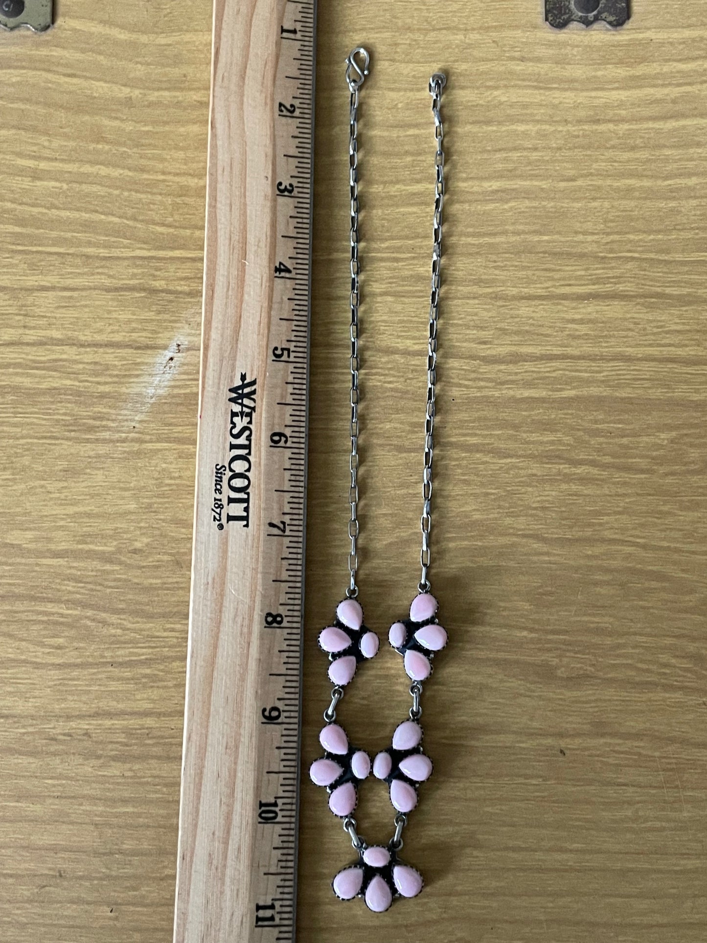 Pink Conch Necklace | Floral Cluster Link | 925 Silver E564
