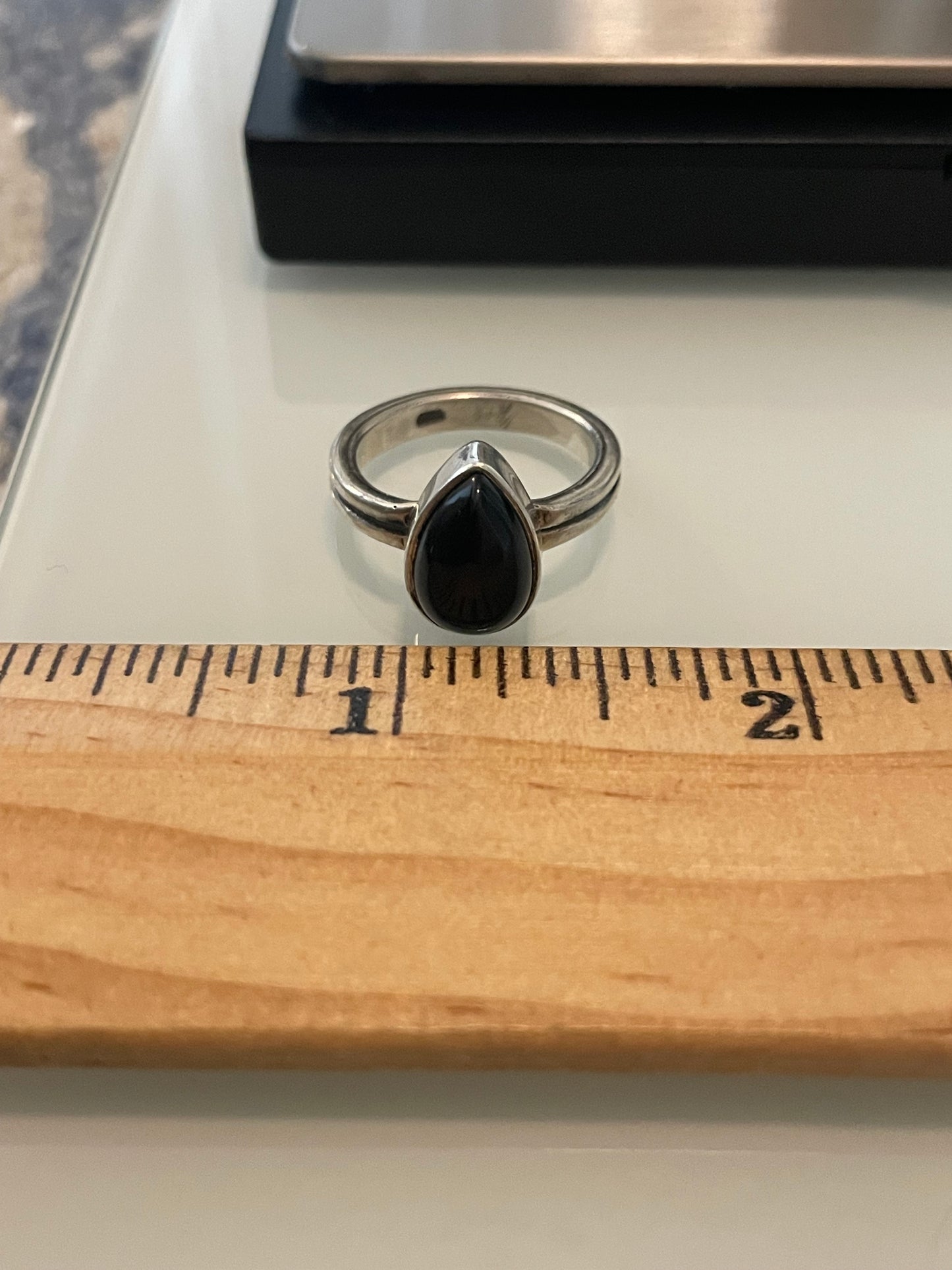 Black Onyx Tear Drop Ring | Sterling Silver | Size 7 G325